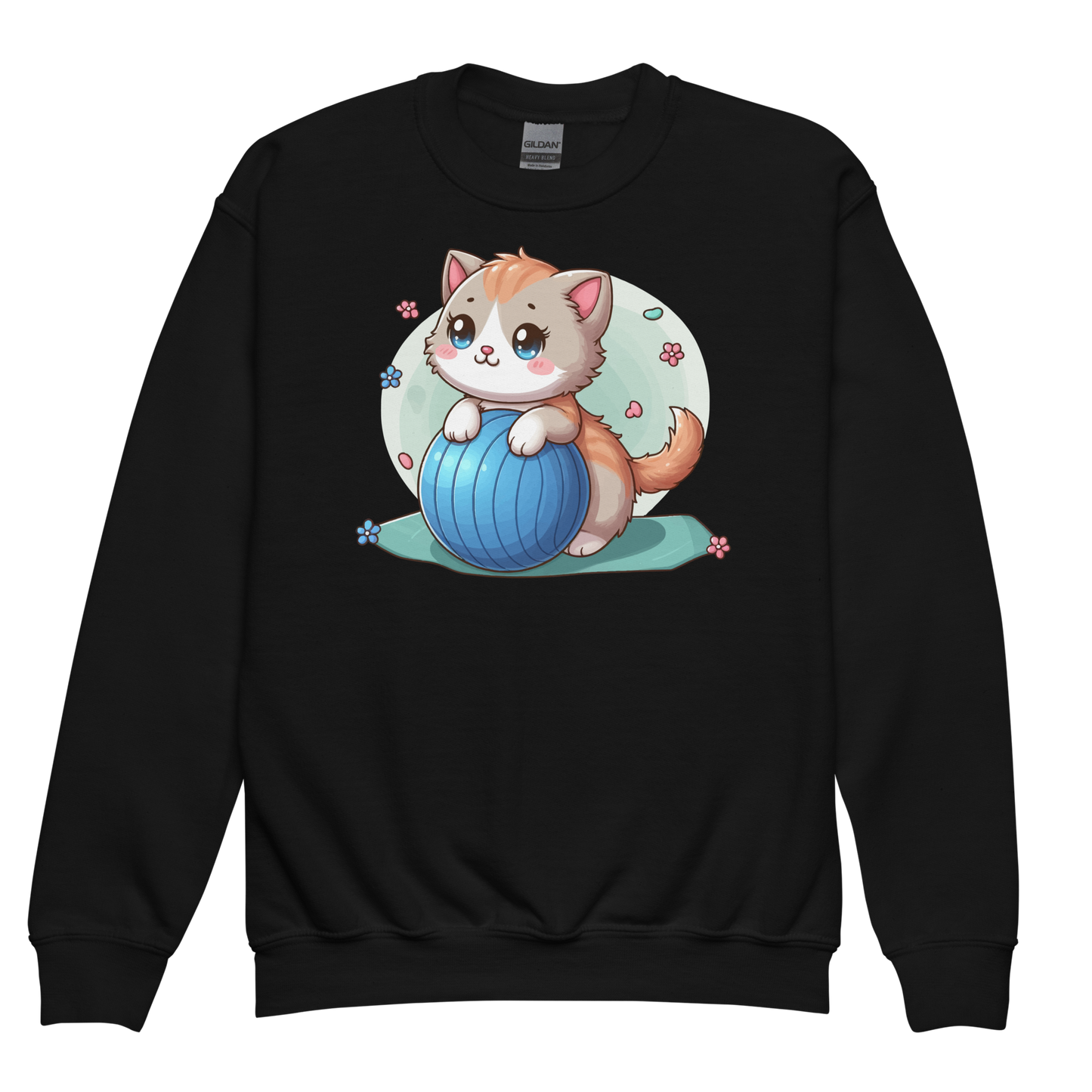 Brown Kitten on Blue Ball - Youth Sweatshirt