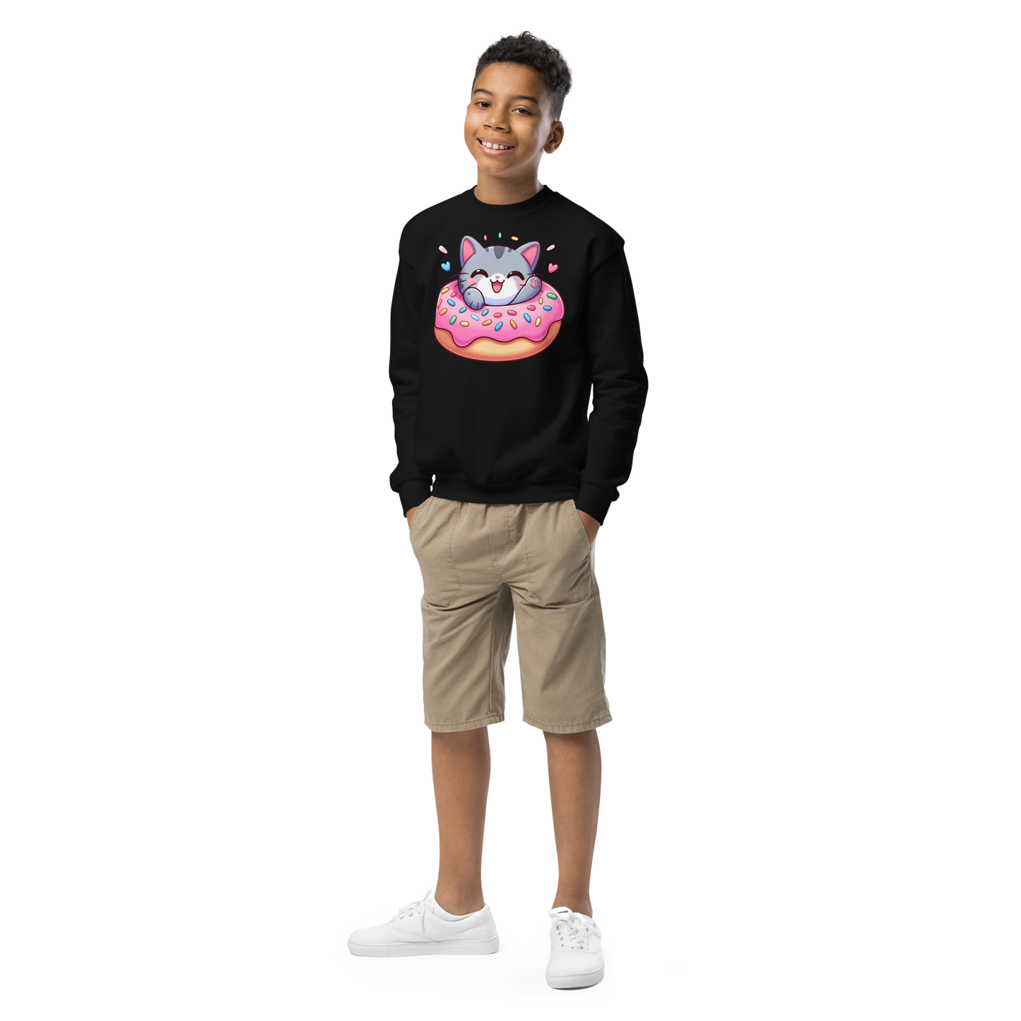 Grey Kitten - Laughing in a Donut - Youth Sweatshirt