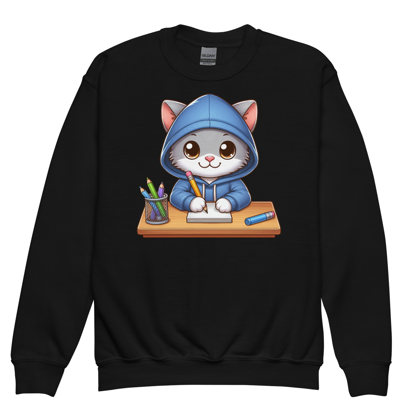 Grey Kitten Doing School - Youth Sweatshirt
