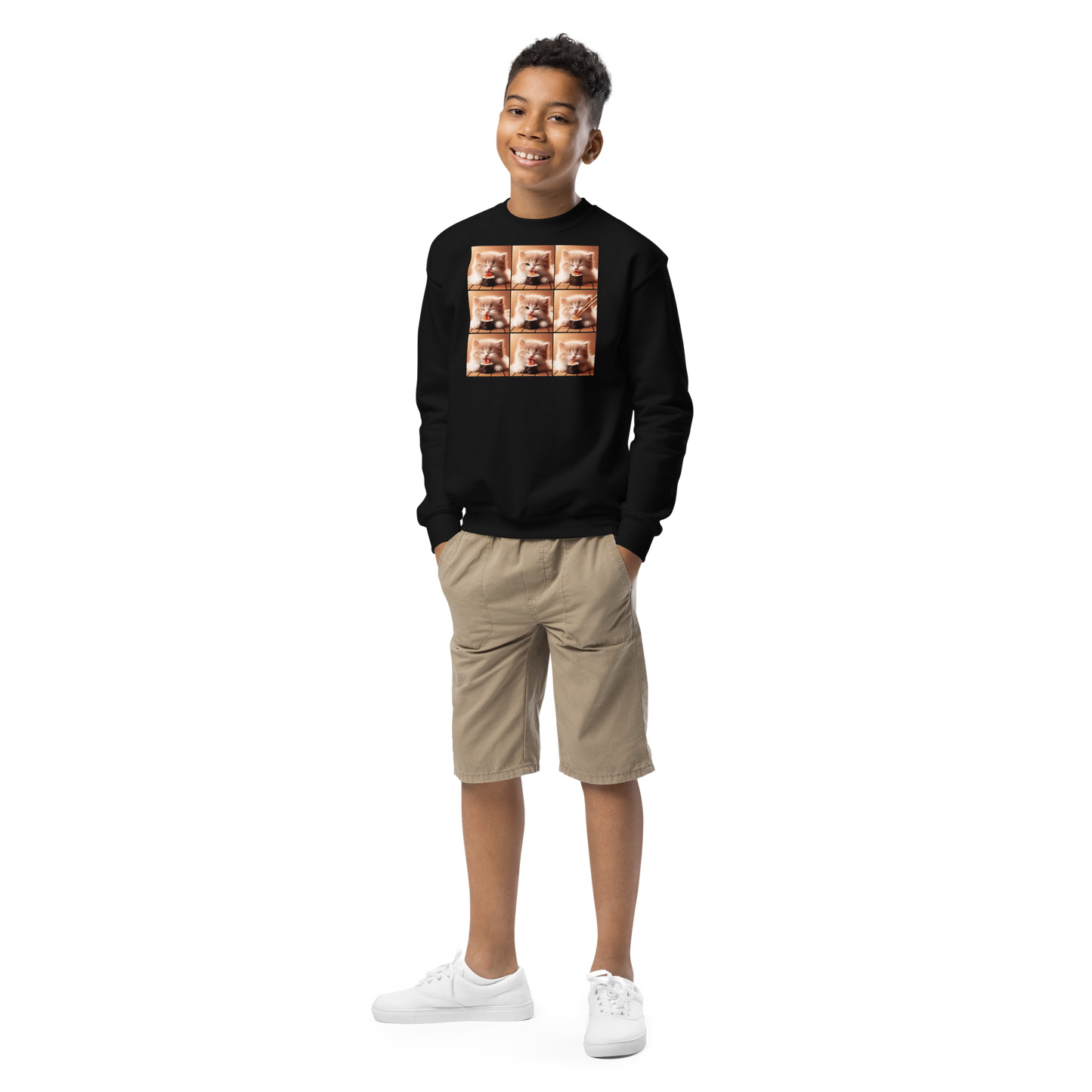 Kittens Eating Sushi Collage - Youth Sweatshirt