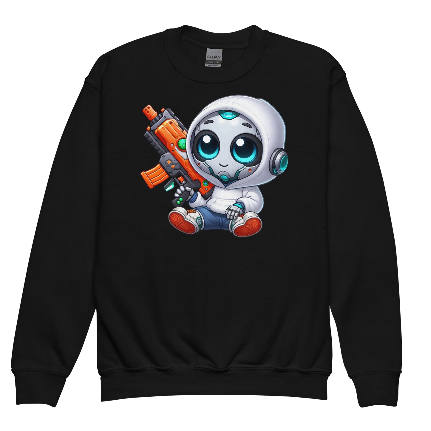 White Robot with Foam Dart Blaster - Youth Sweatshirt
