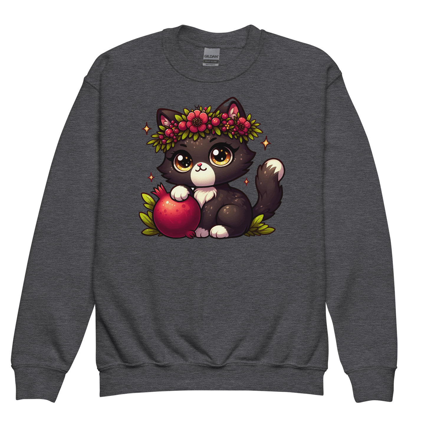 Black Kitten with Red Flowers - Youth Sweatshirt