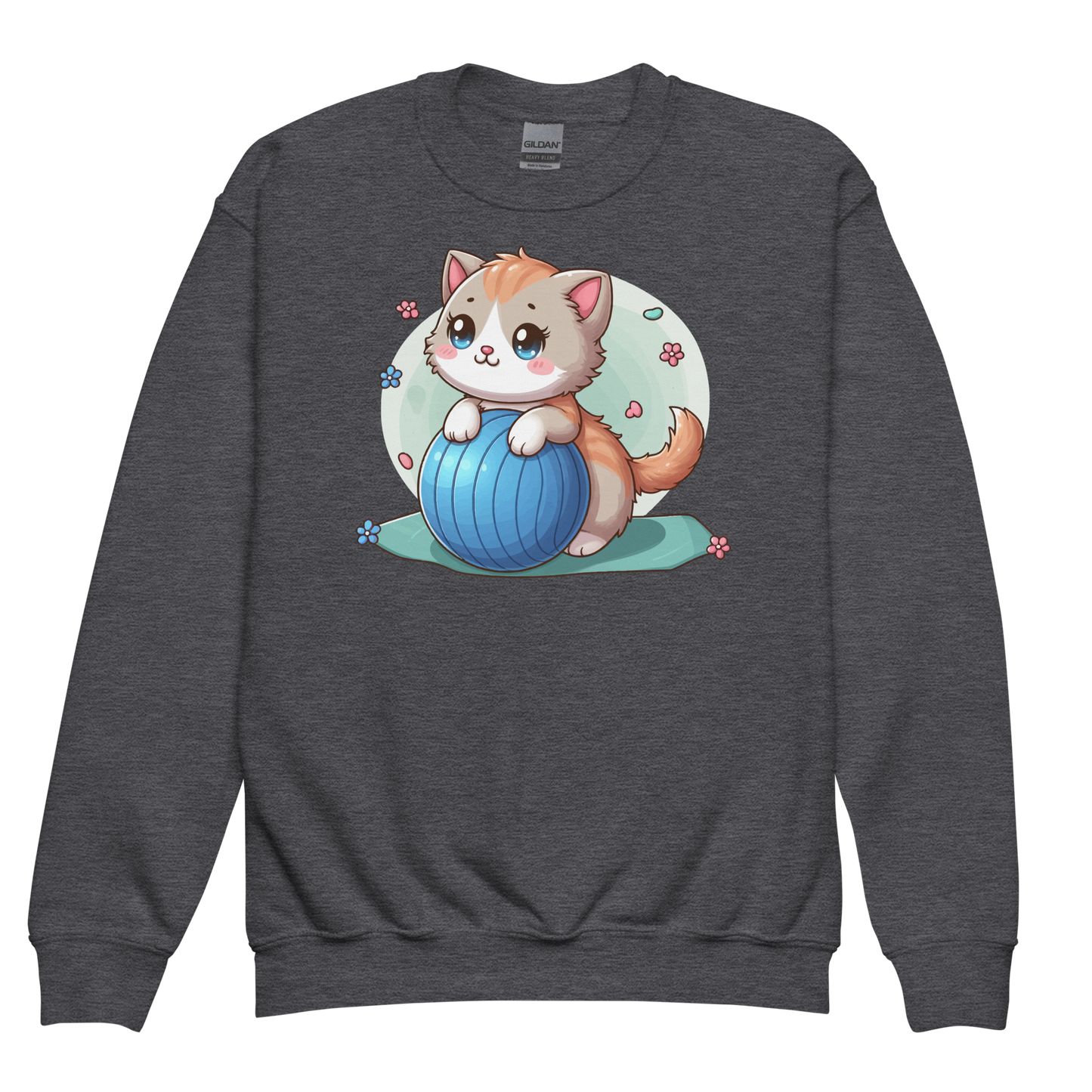 Brown Kitten on Blue Ball - Youth Sweatshirt