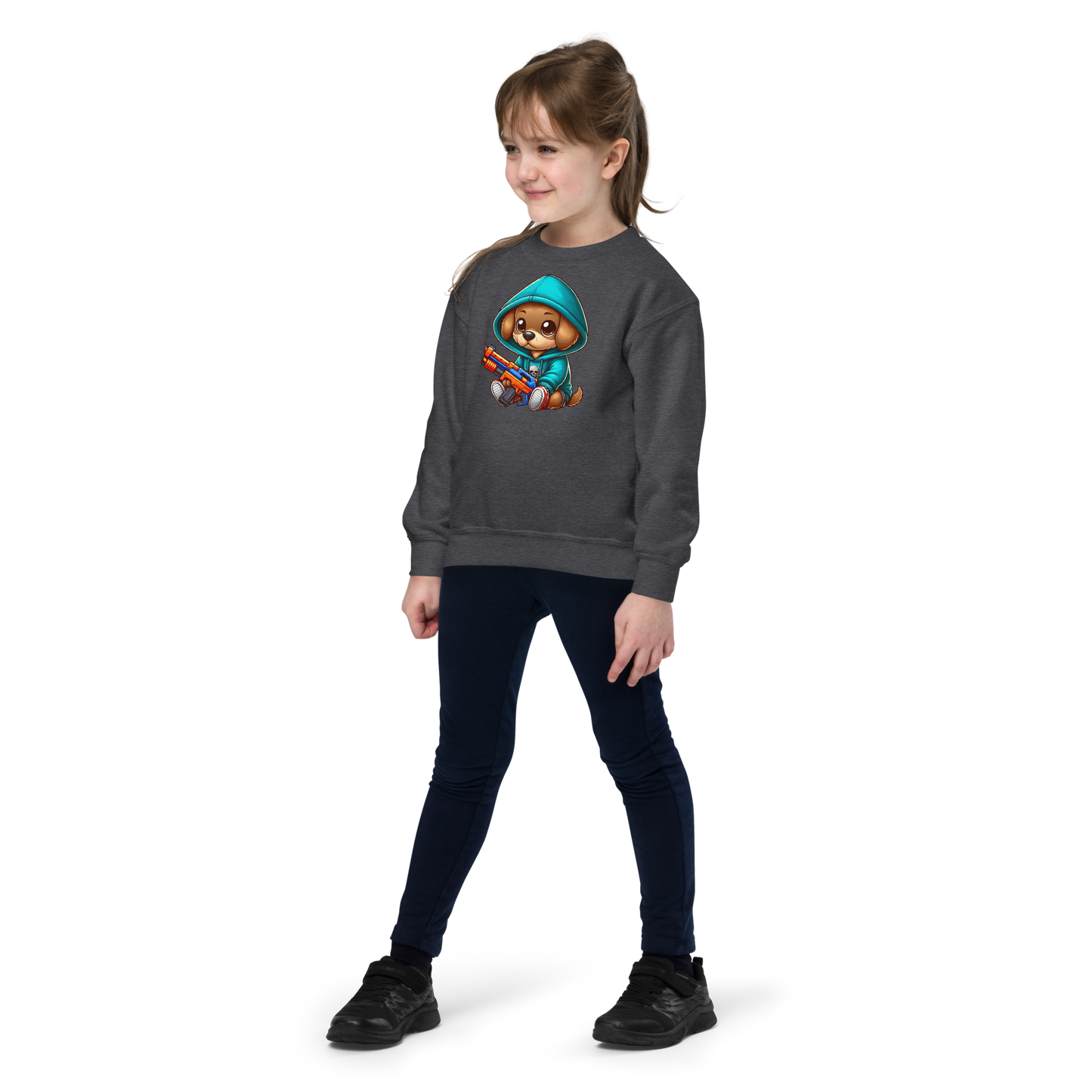 Brown Puppy with Foam Dart Blaster - Youth Sweatshirt