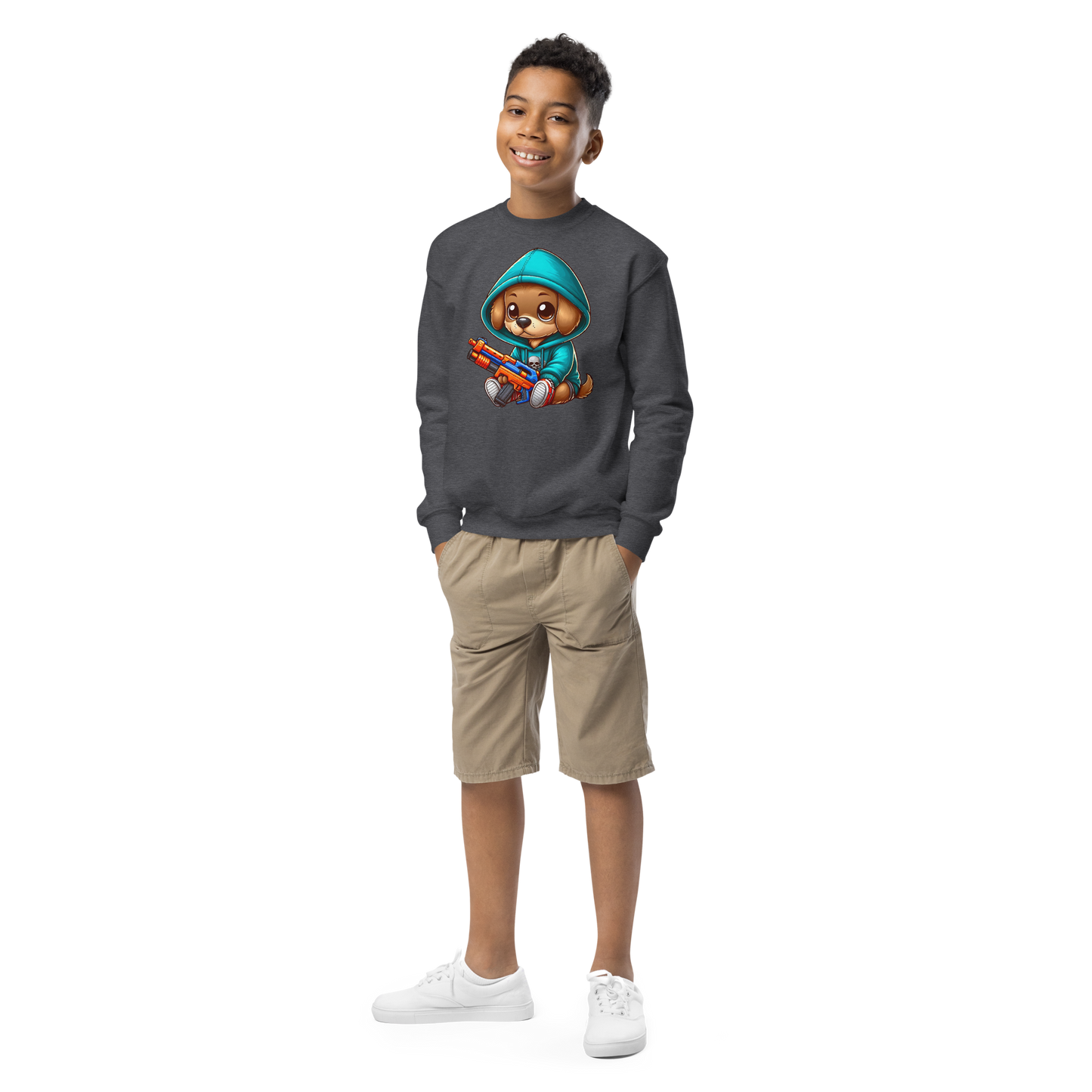 Brown Puppy with Foam Dart Blaster - Youth Sweatshirt
