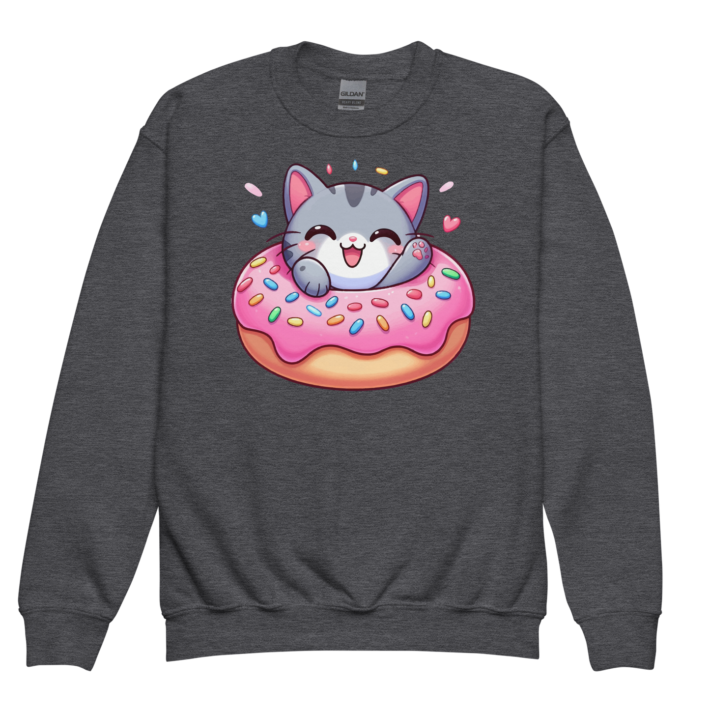Grey Kitten - Laughing in a Donut - Youth Sweatshirt