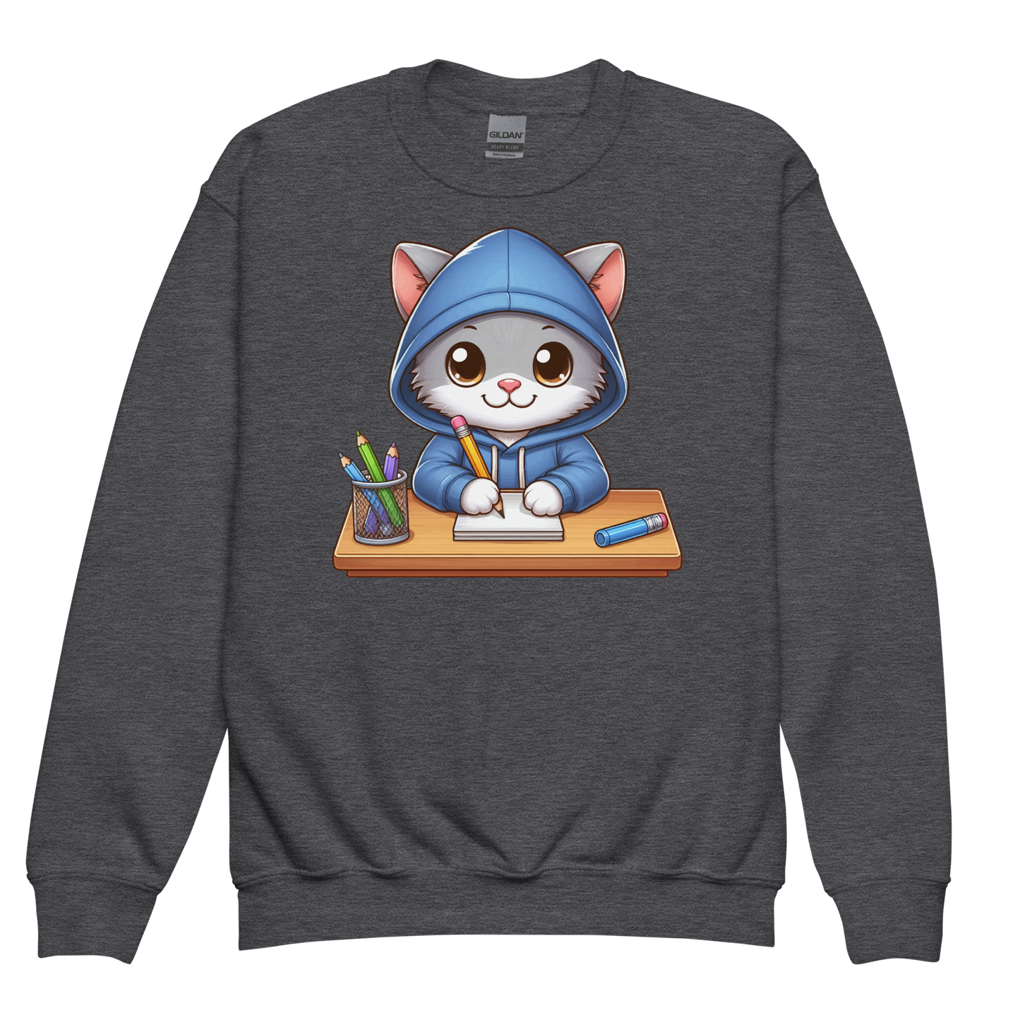 Grey Kitten Doing School - Youth Sweatshirt