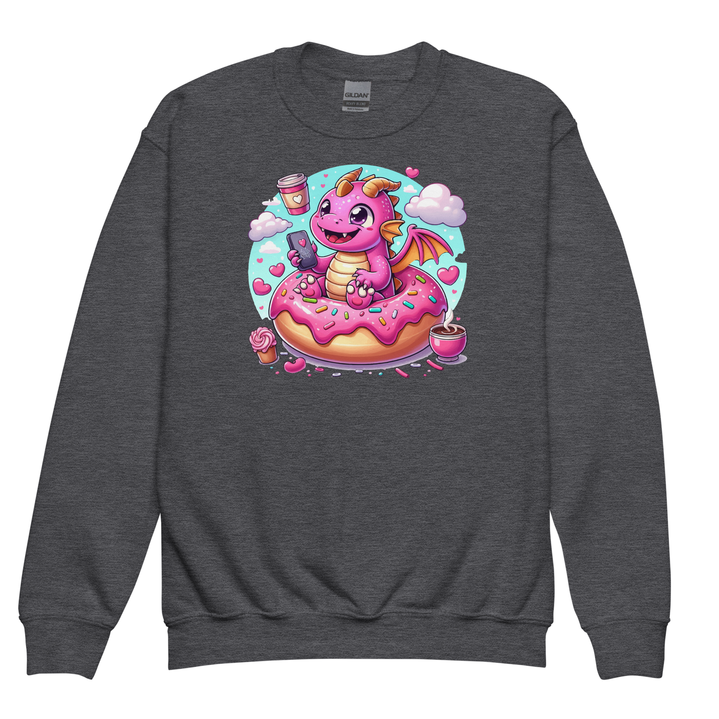 Pink Dragon - Loving Coffee and Donuts - Youth Sweatshirt irt