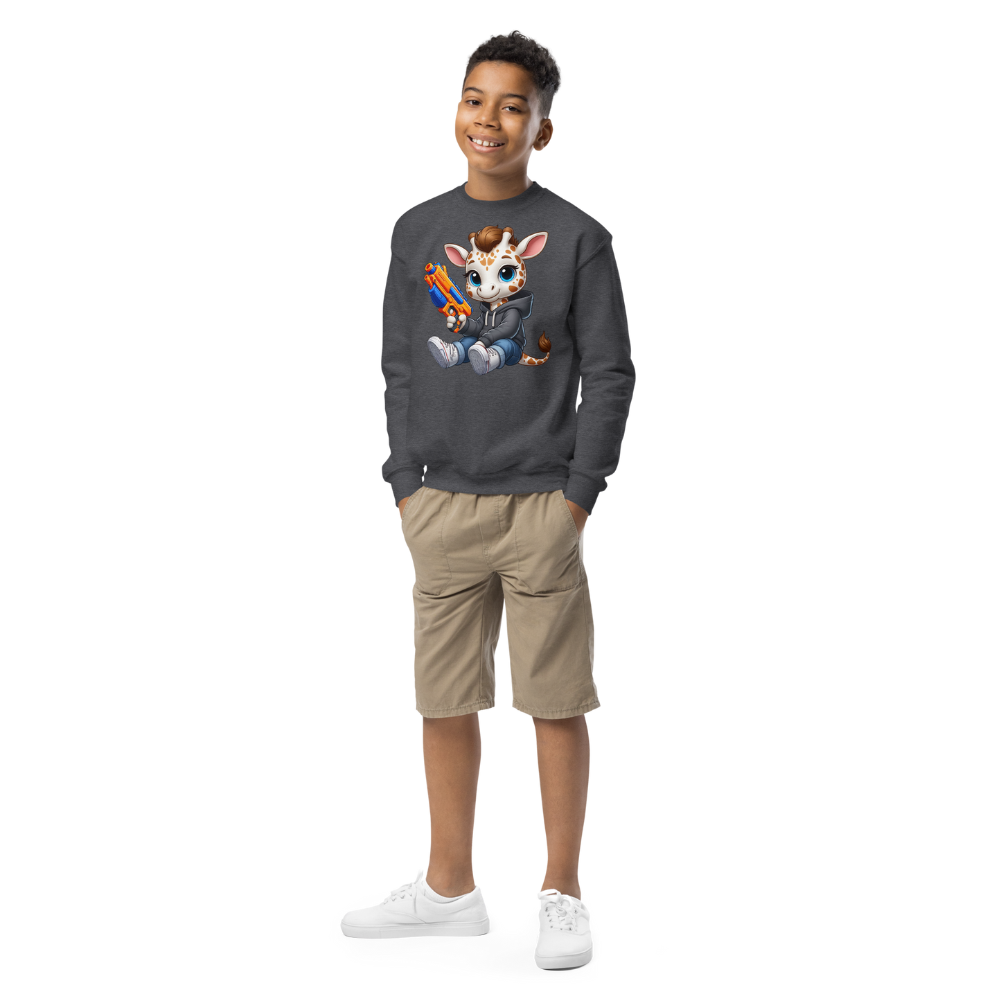 White Giraffe with Foam Dart Blaster - Youth Sweatshirt