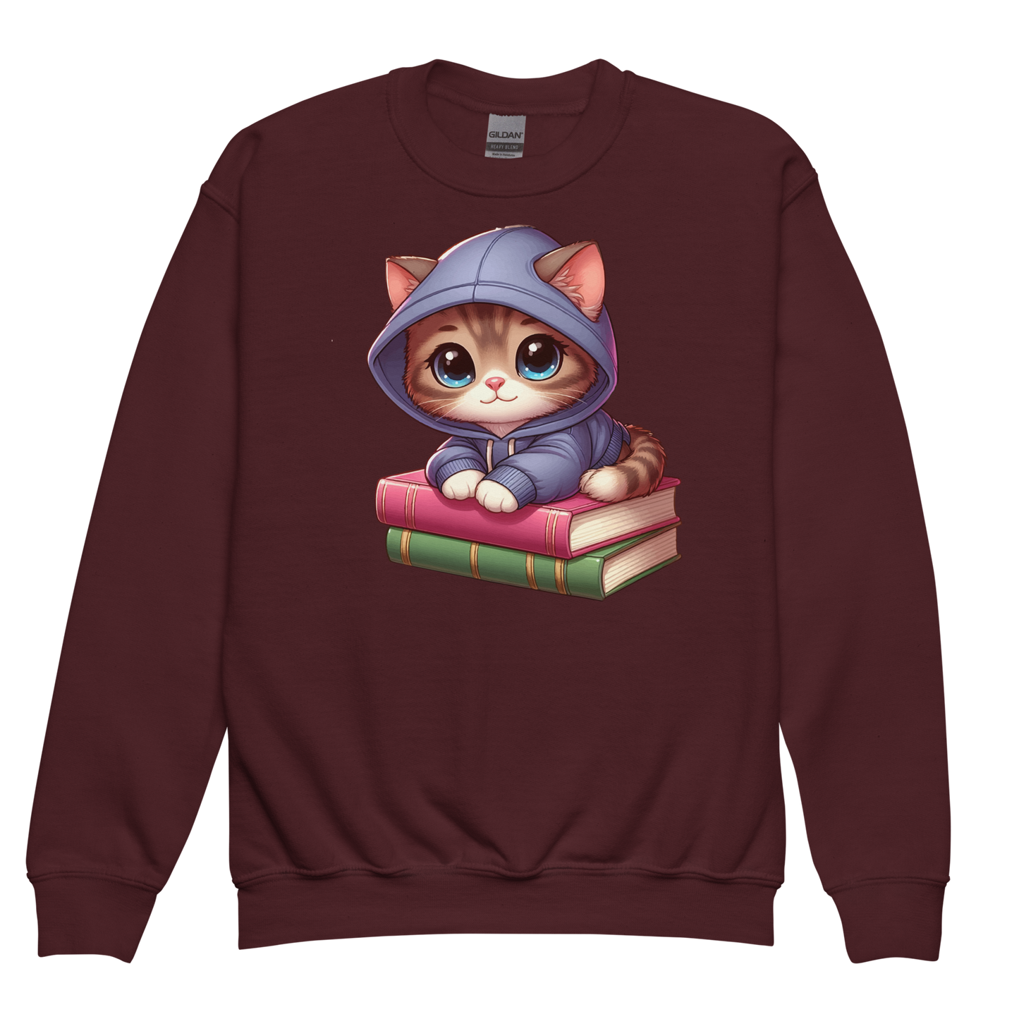 Brown Kitten - Sitting on Books - Youth Sweatshirt