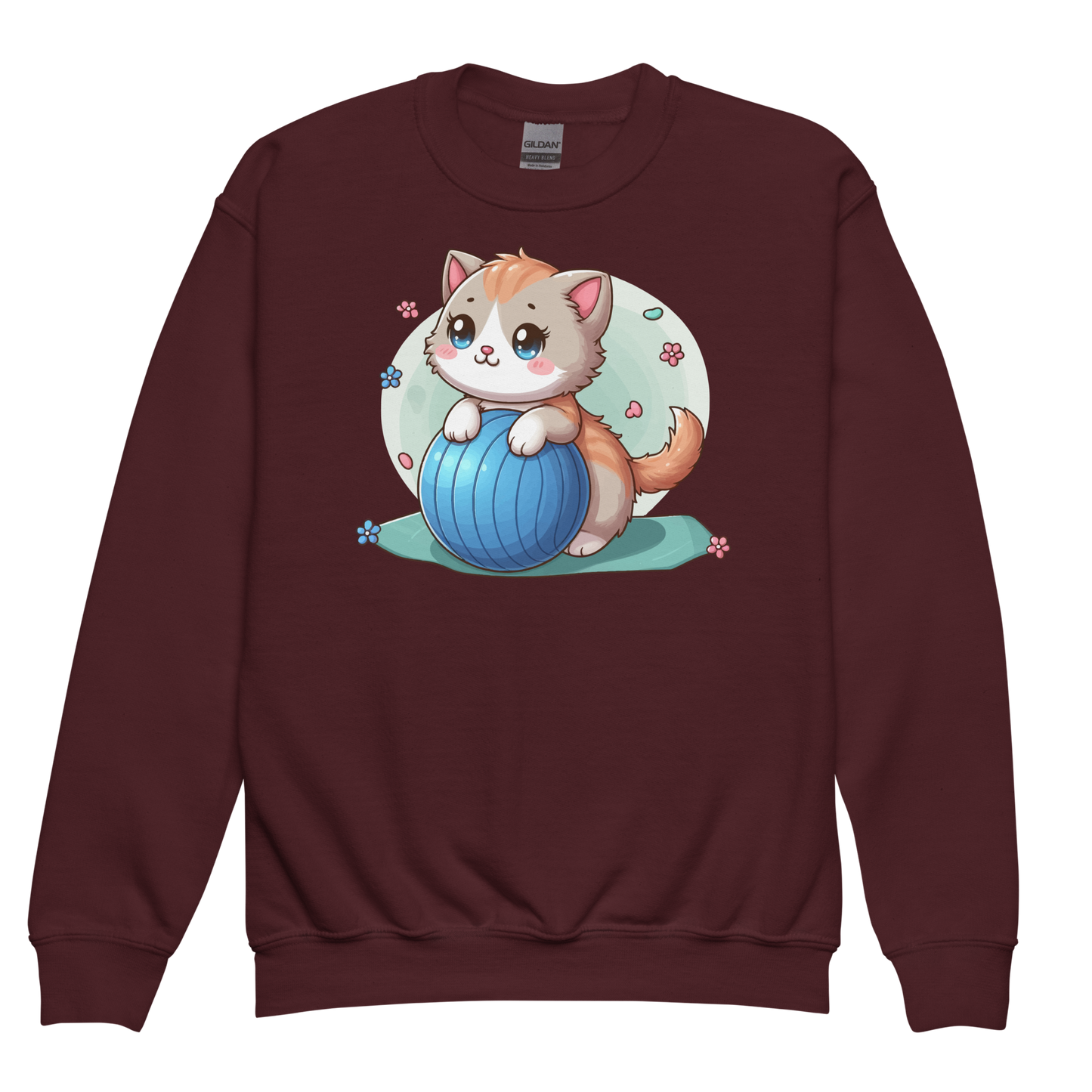 Brown Kitten on Blue Ball - Youth Sweatshirt