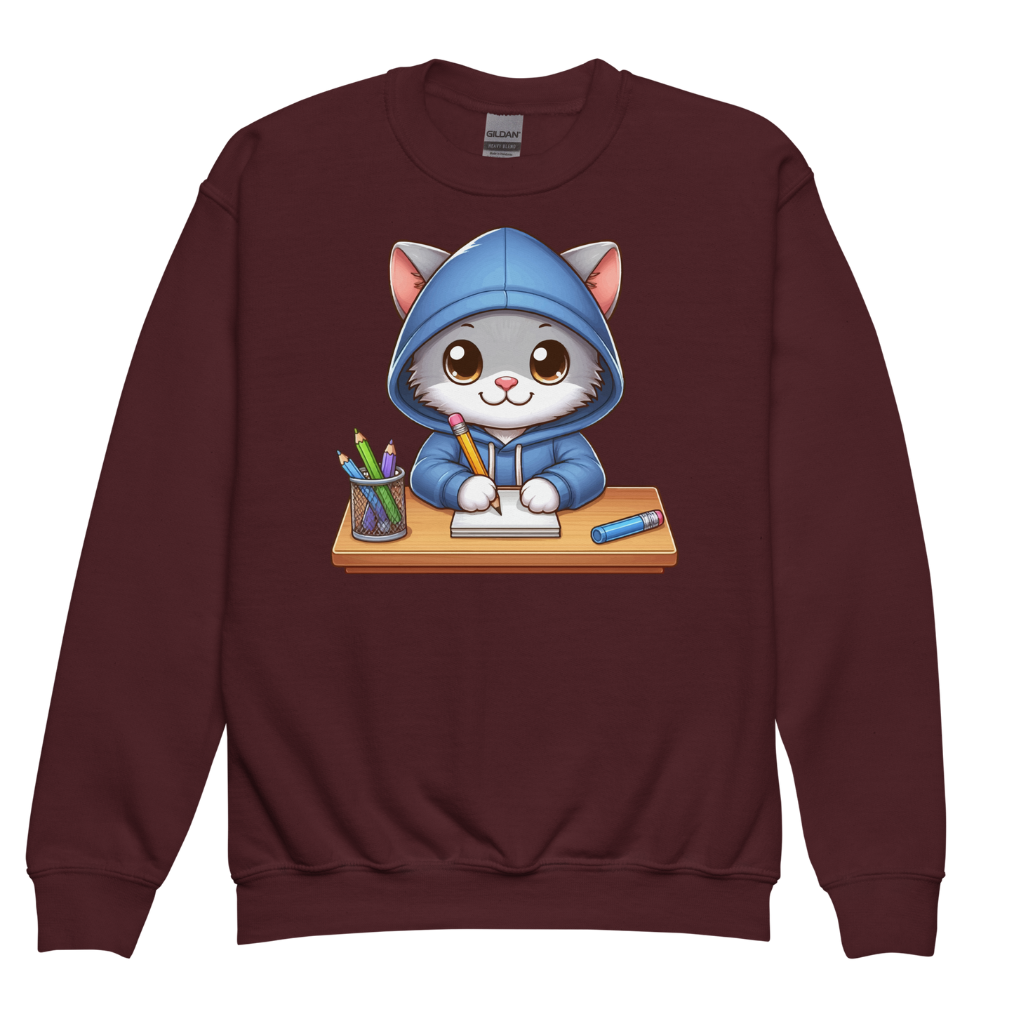 Grey Kitten Doing School - Youth Sweatshirt