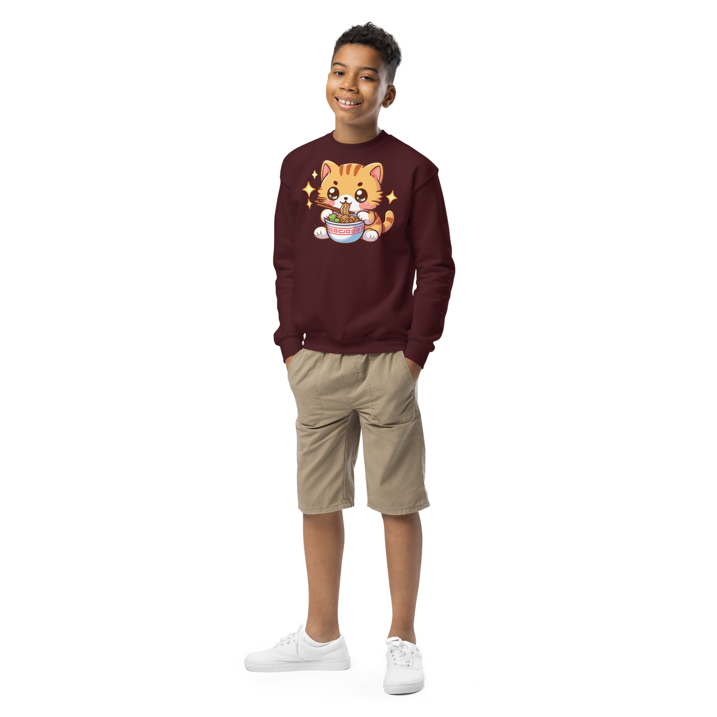 Orange Kitten - Eating Ramen - Youth Sweatshirt