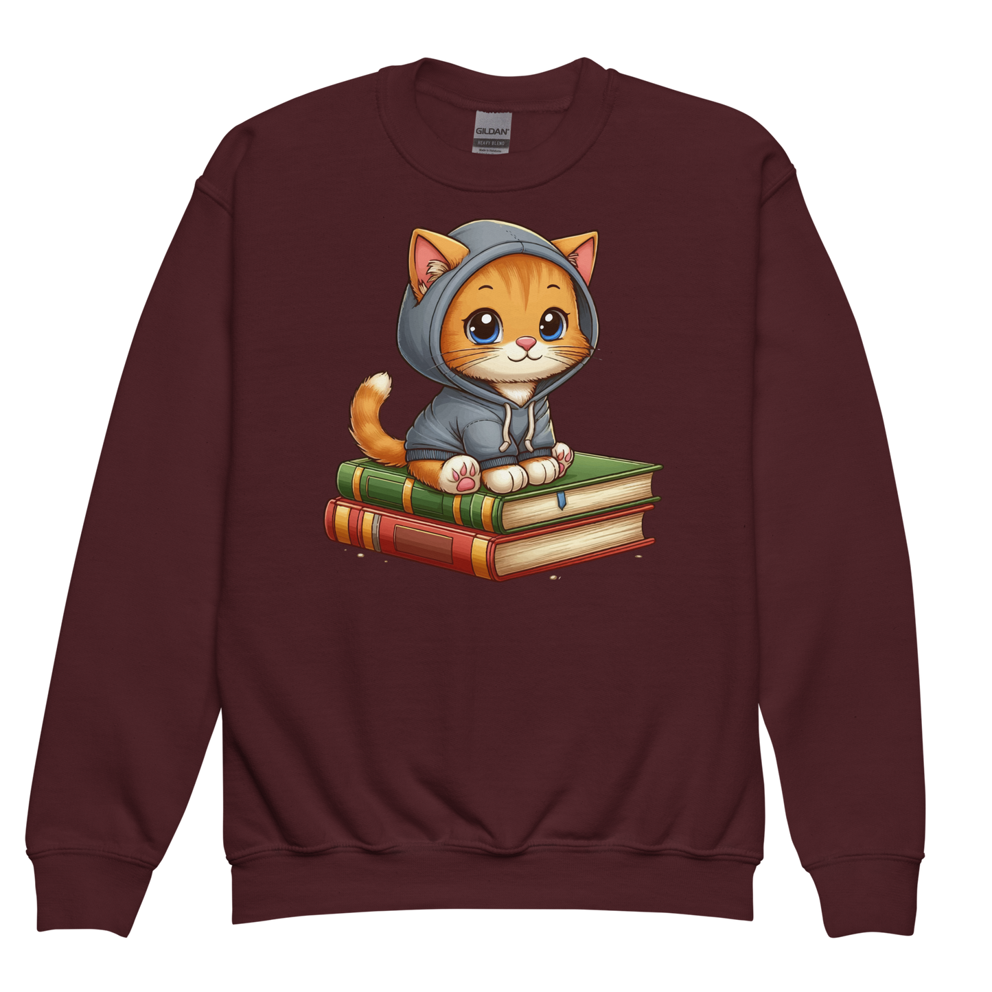 Orange Kitten - Sitting on Books - Youth Sweatshirt