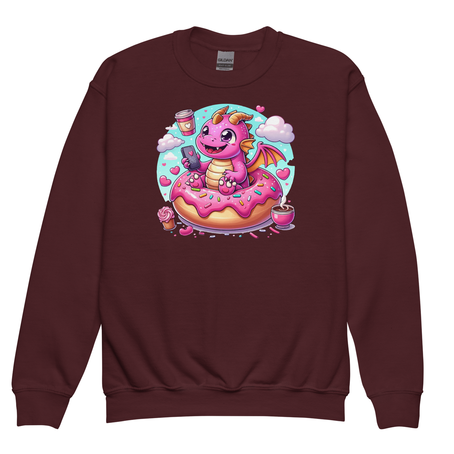 Pink Dragon - Loving Coffee and Donuts - Youth Sweatshirt irt