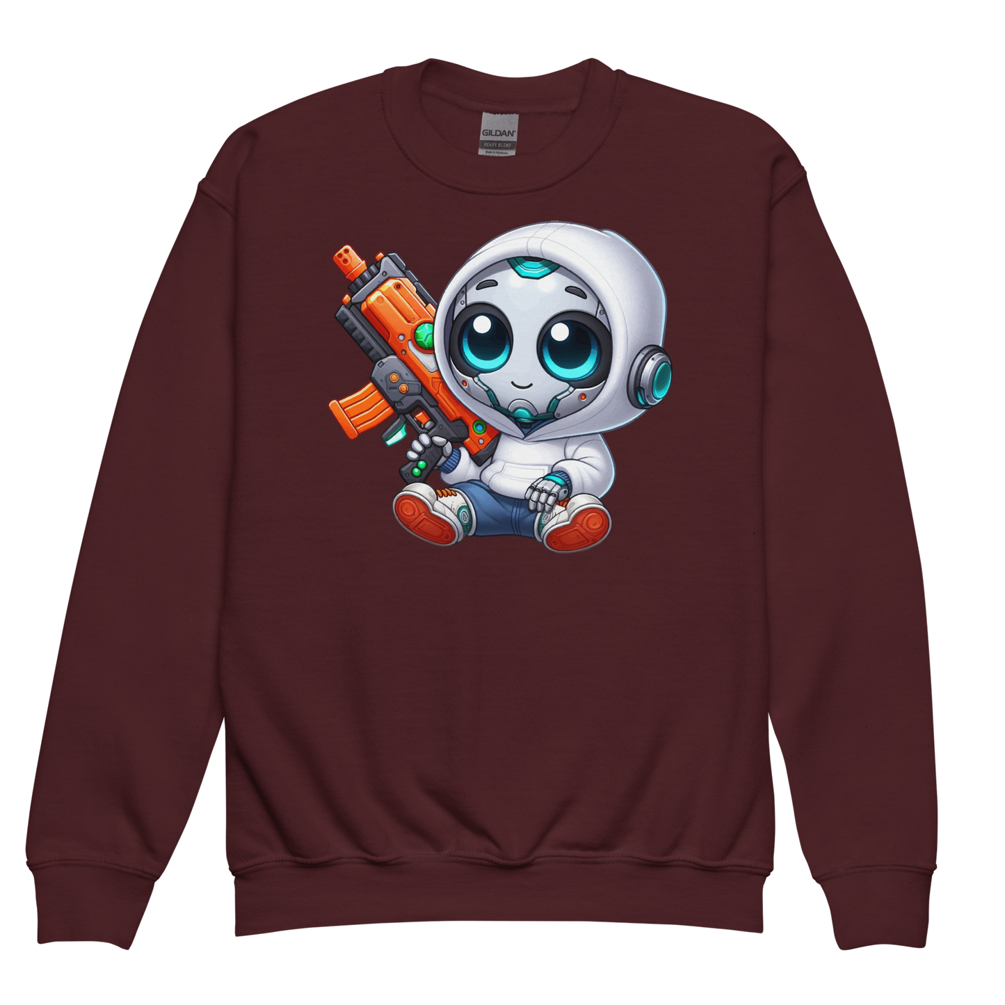 White Robot with Foam Dart Blaster - Youth Sweatshirt