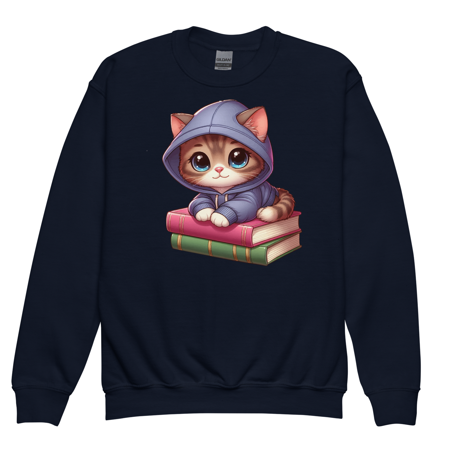 Brown Kitten - Sitting on Books - Youth Sweatshirt
