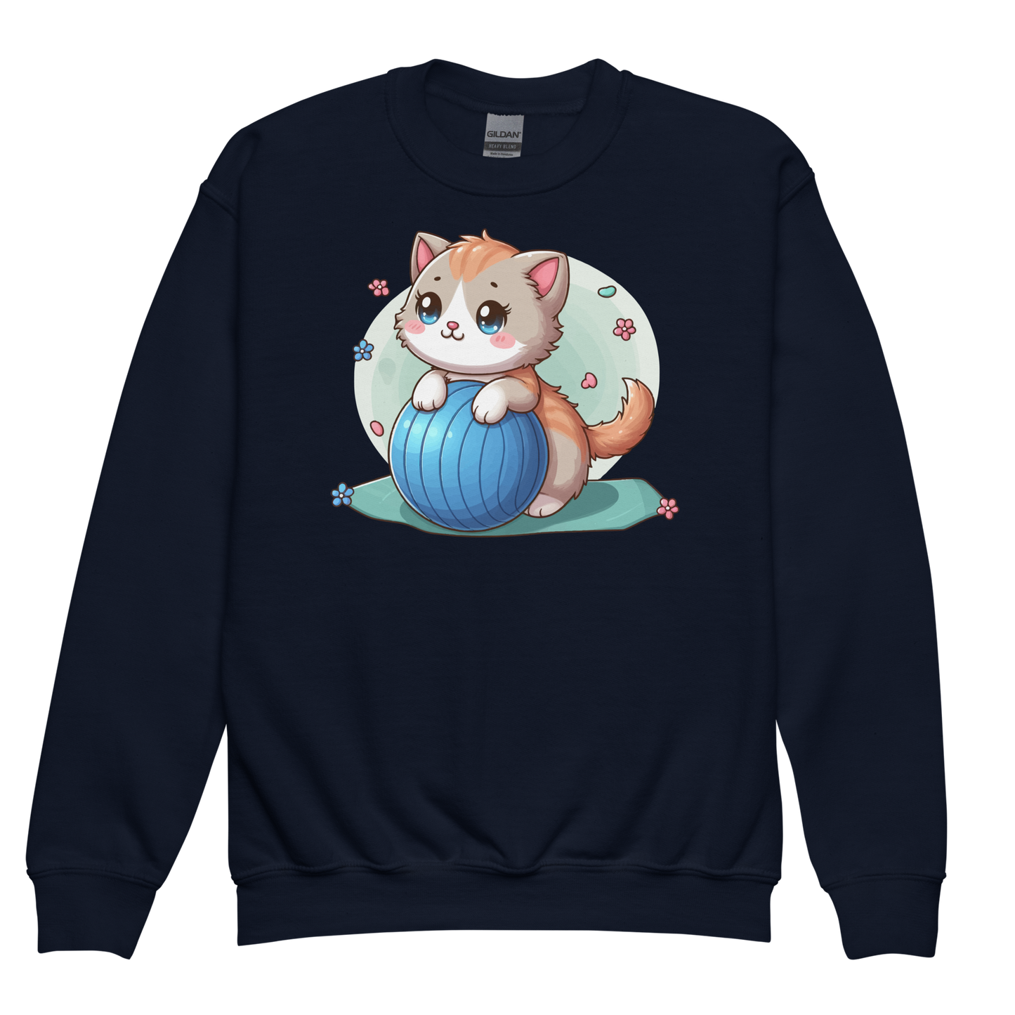 Brown Kitten on Blue Ball - Youth Sweatshirt