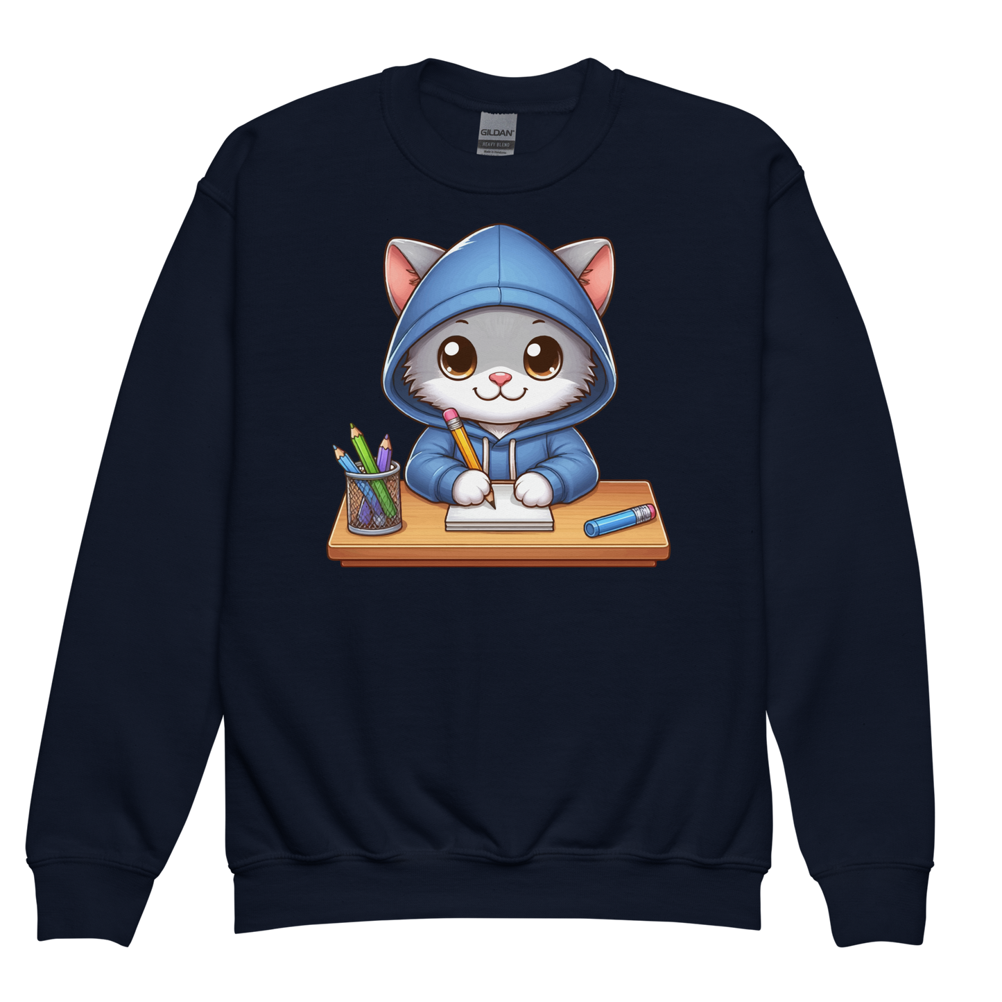 Grey Kitten Doing School - Youth Sweatshirt