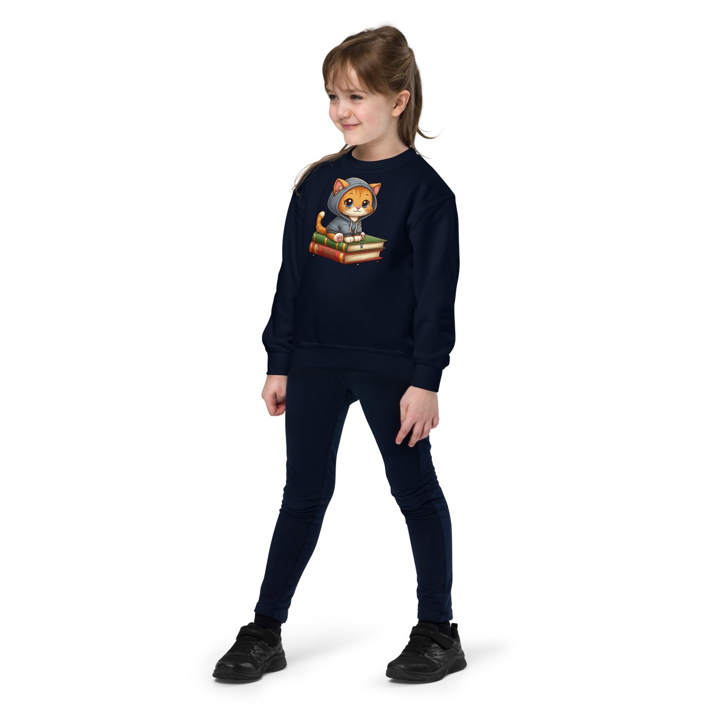 Orange Kitten - Sitting on Books - Youth Sweatshirt