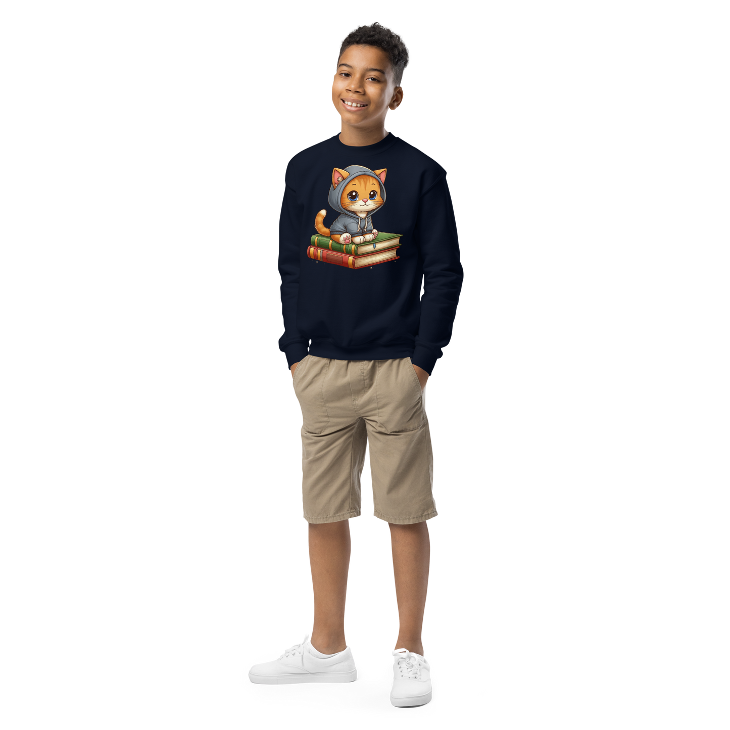 Orange Kitten - Sitting on Books - Youth Sweatshirt