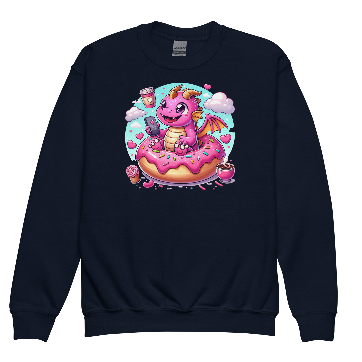 Pink Dragon - Loving Coffee and Donuts - Youth Sweatshirt irt