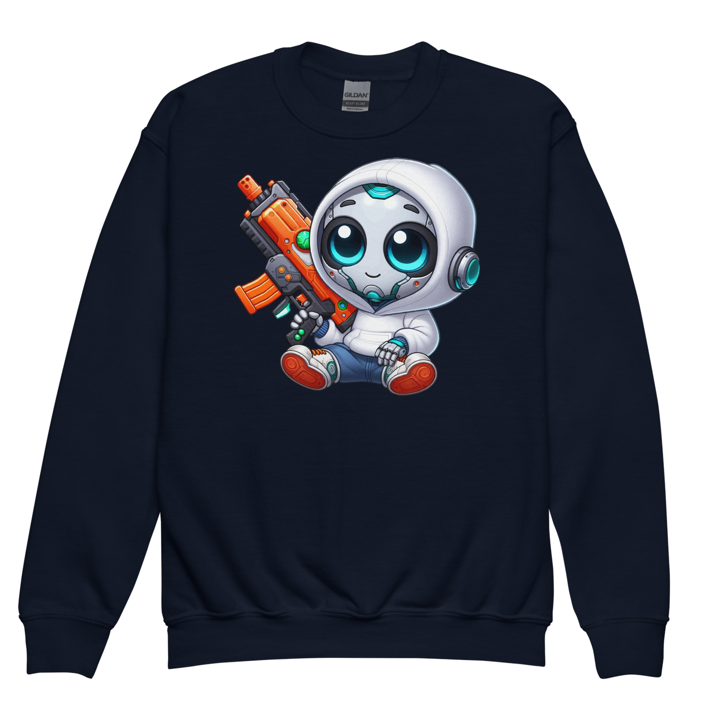 White Robot with Foam Dart Blaster - Youth Sweatshirt