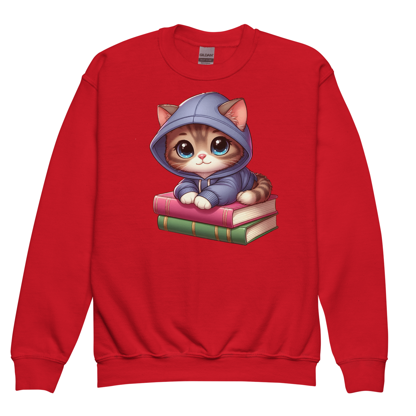 Brown Kitten - Sitting on Books - Youth Sweatshirt