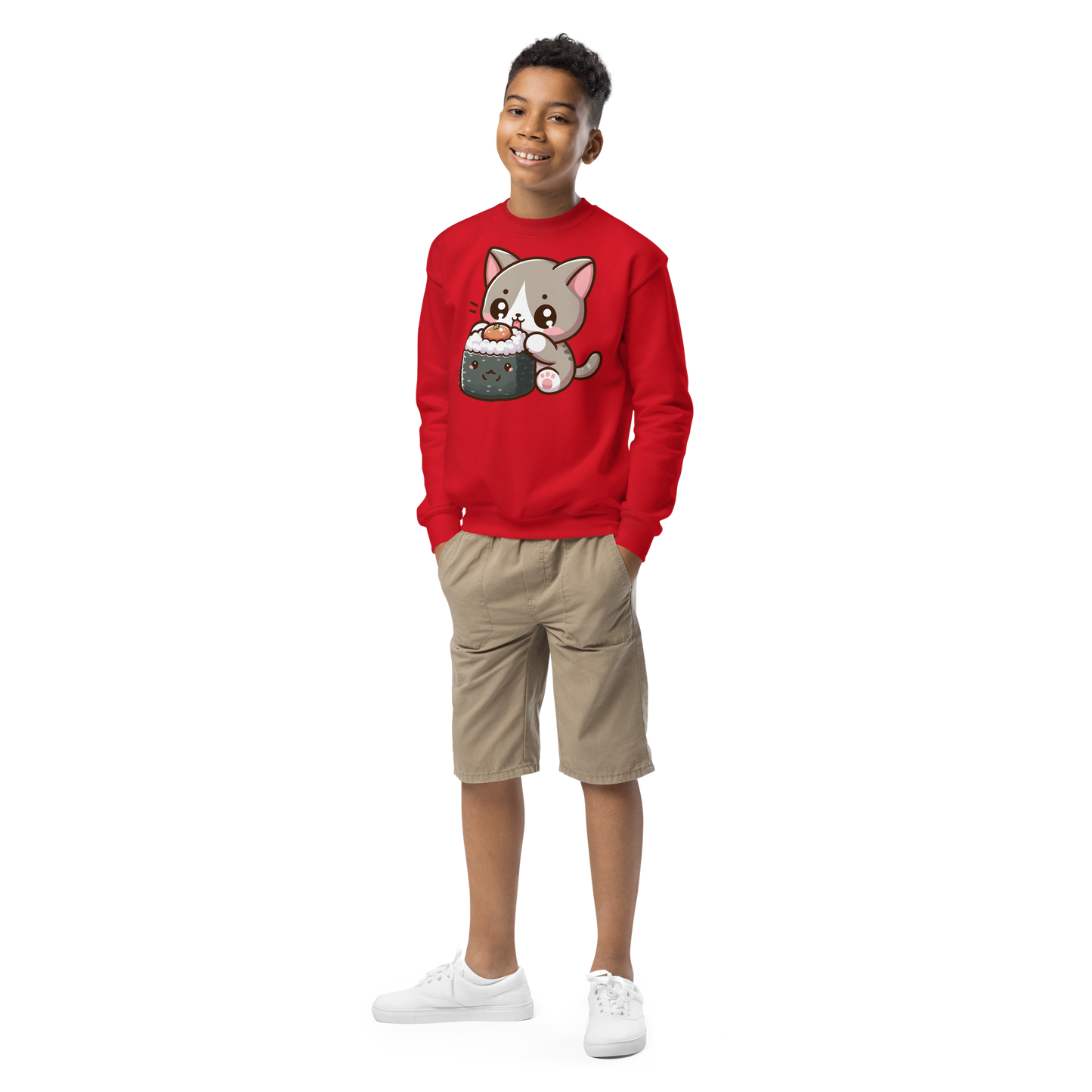 Grey Kitten - Eating Sushi - Youth Sweatshirt