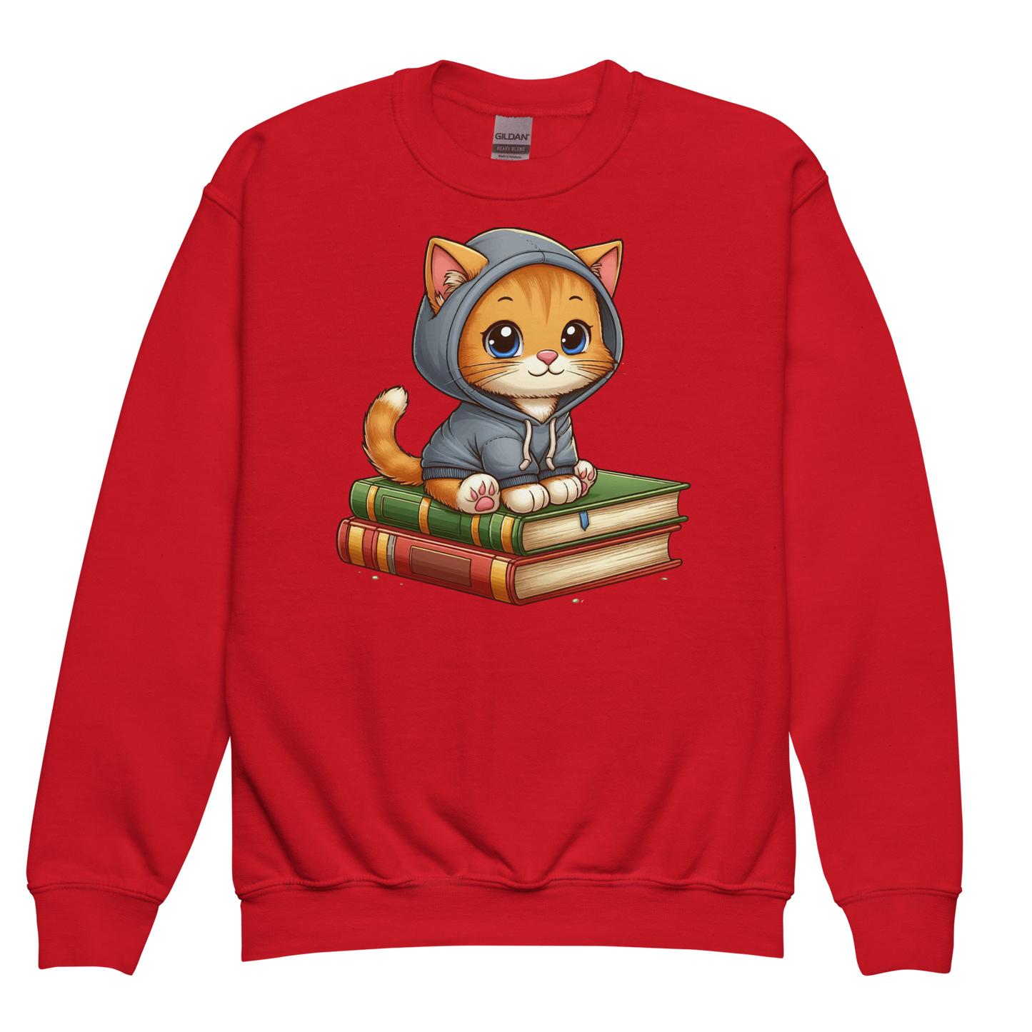 Orange Kitten - Sitting on Books - Youth Sweatshirt