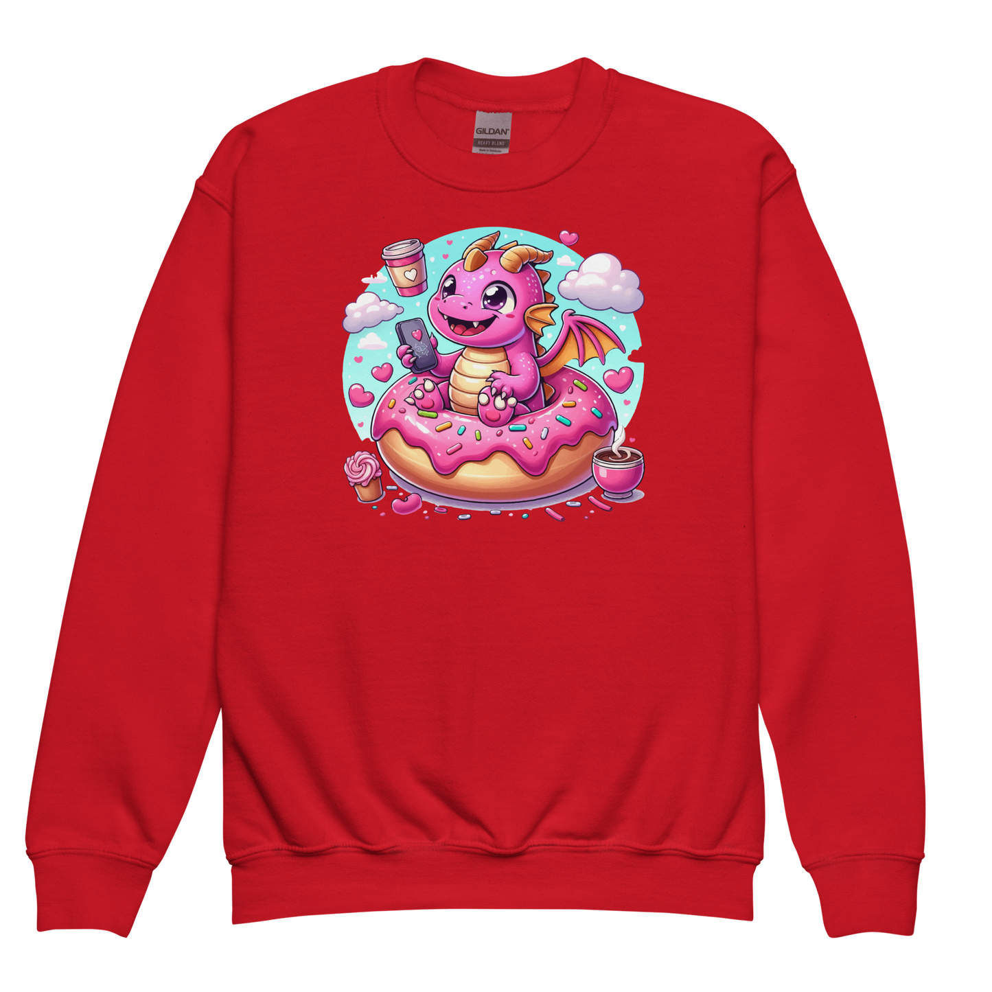 Pink Dragon - Loving Coffee and Donuts - Youth Sweatshirt irt