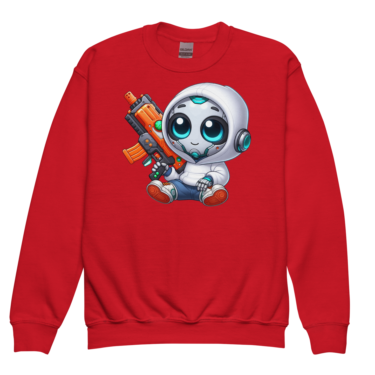 White Robot with Foam Dart Blaster - Youth Sweatshirt