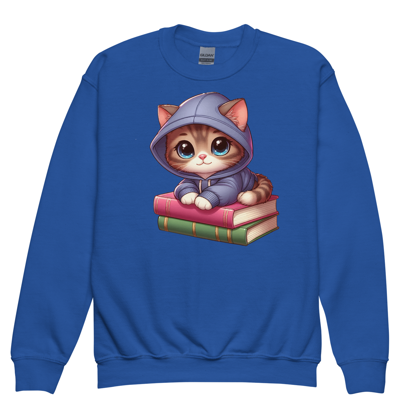 Brown Kitten - Sitting on Books - Youth Sweatshirt