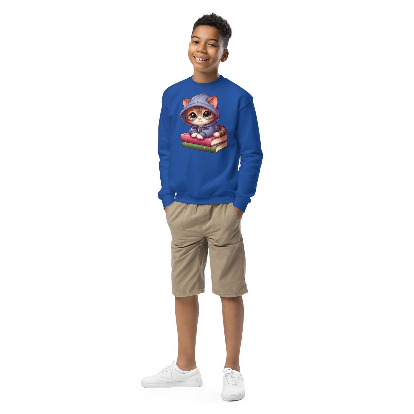 Brown Kitten - Sitting on Books - Youth Sweatshirt