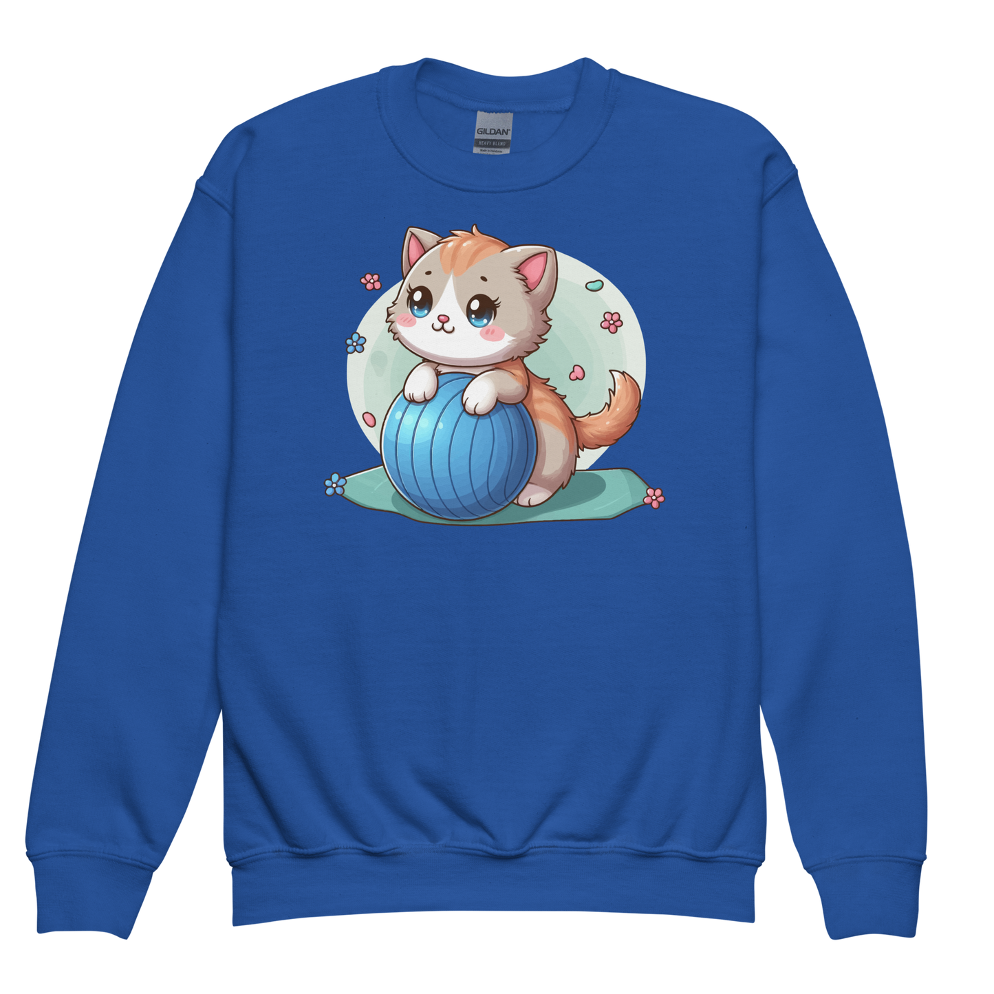 Brown Kitten on Blue Ball - Youth Sweatshirt
