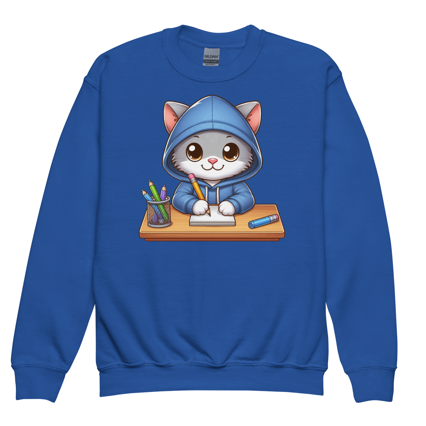 Grey Kitten Doing School - Youth Sweatshirt