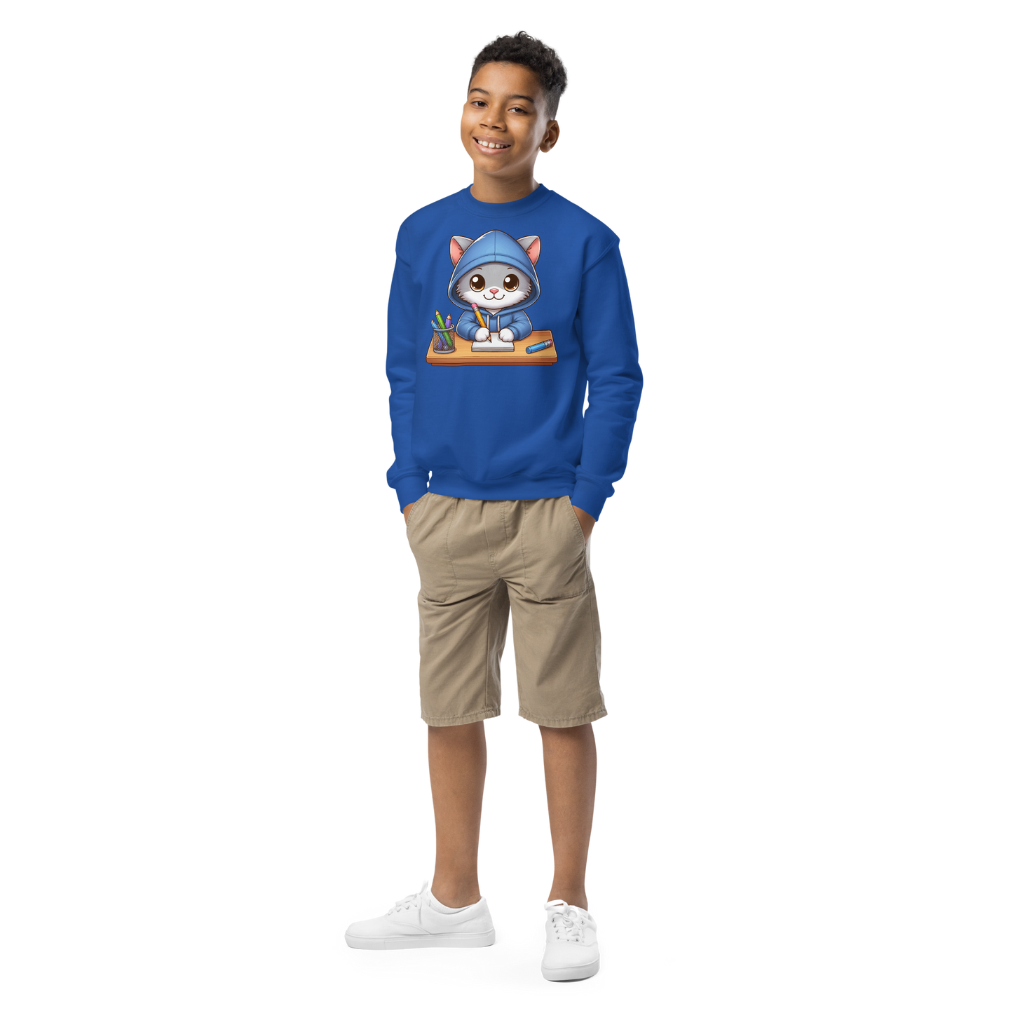Grey Kitten Doing School - Youth Sweatshirt