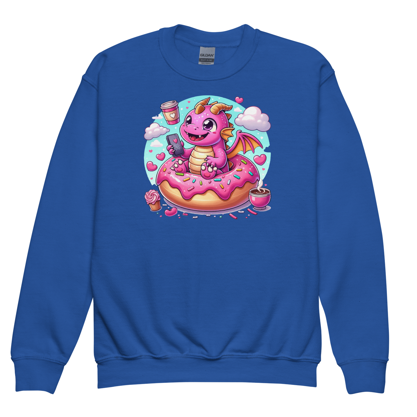 Pink Dragon - Loving Coffee and Donuts - Youth Sweatshirt irt