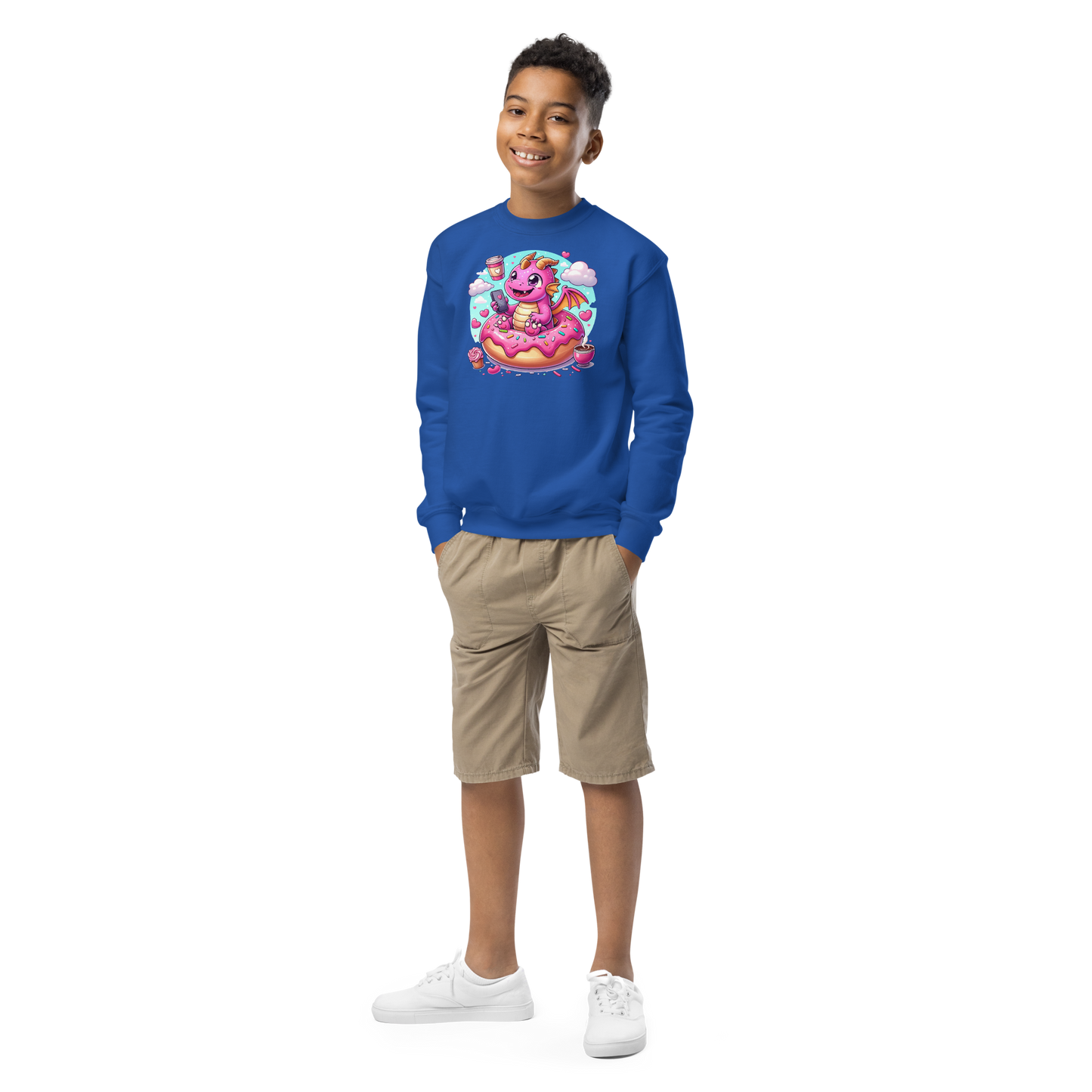 Pink Dragon - Loving Coffee and Donuts - Youth Sweatshirt irt