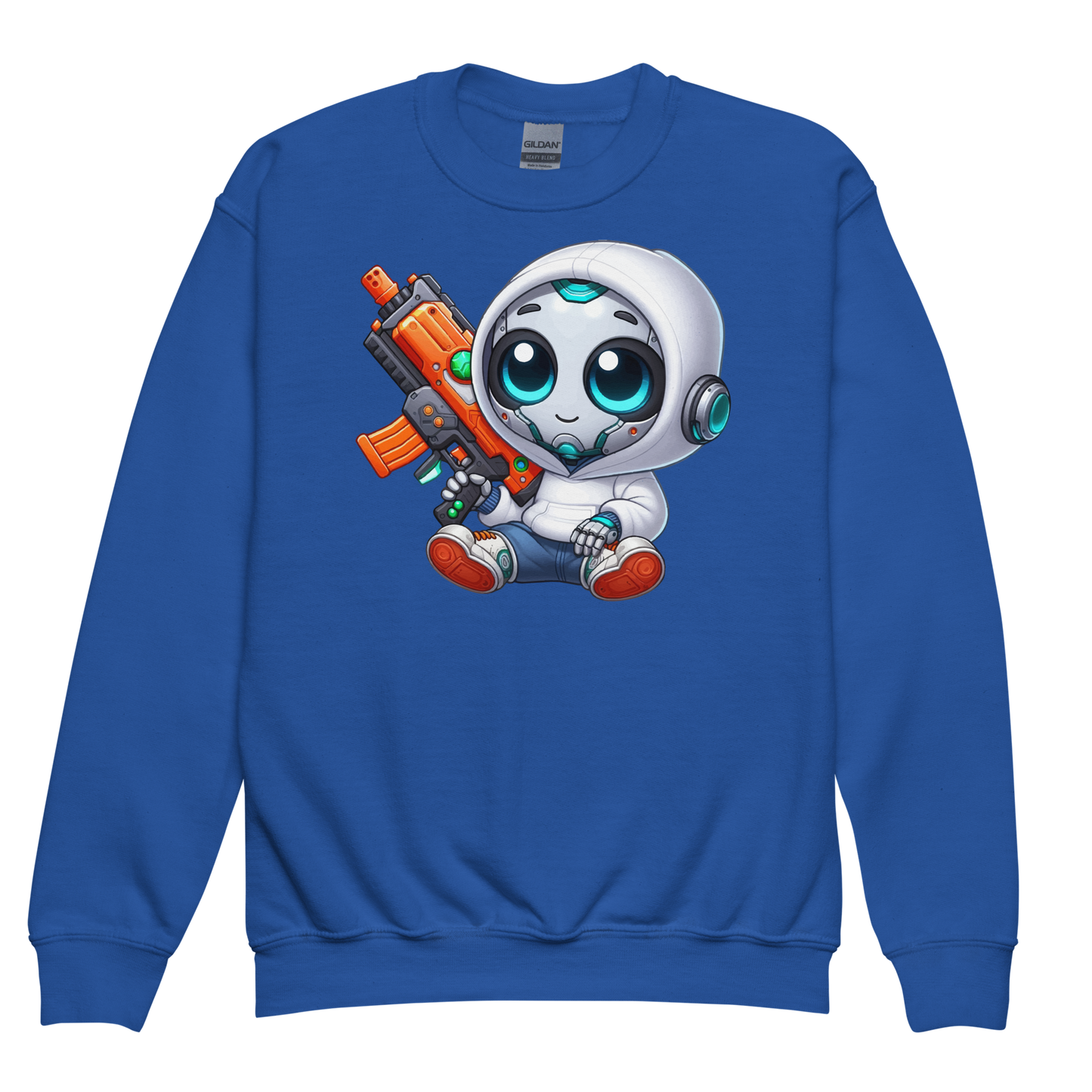 White Robot with Foam Dart Blaster - Youth Sweatshirt