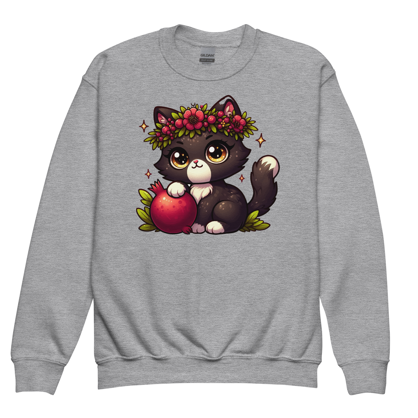 Black Kitten with Red Flowers - Youth Sweatshirt