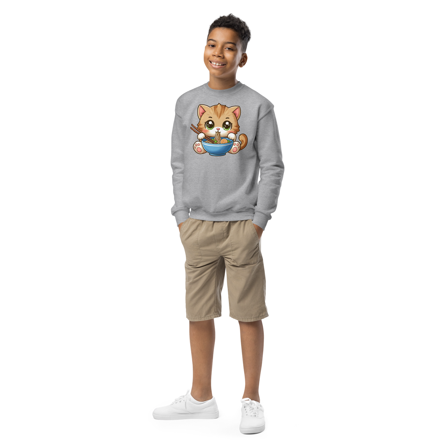 Brown Kitten - Eating Ramen - Youth Sweatshirt