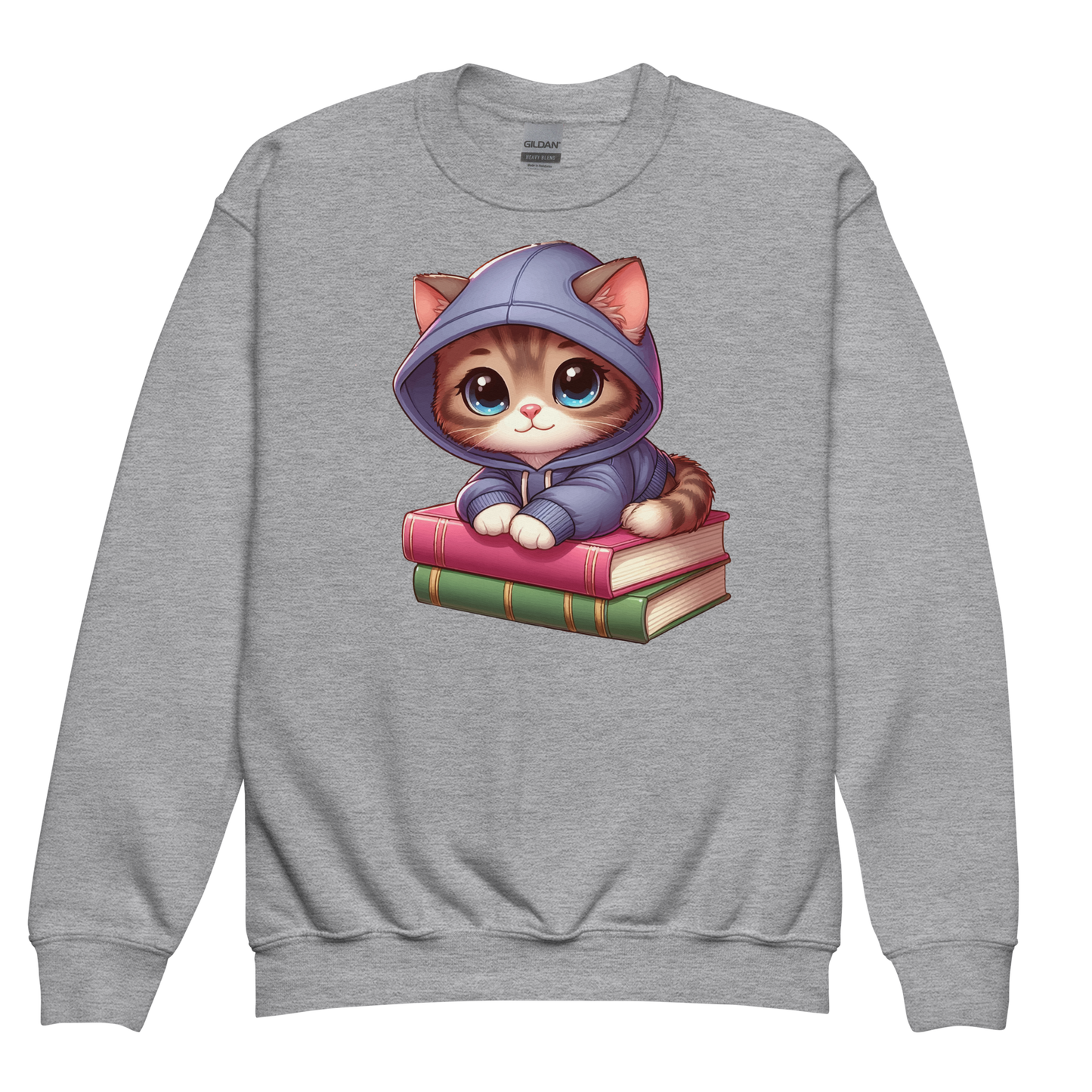Brown Kitten - Sitting on Books - Youth Sweatshirt