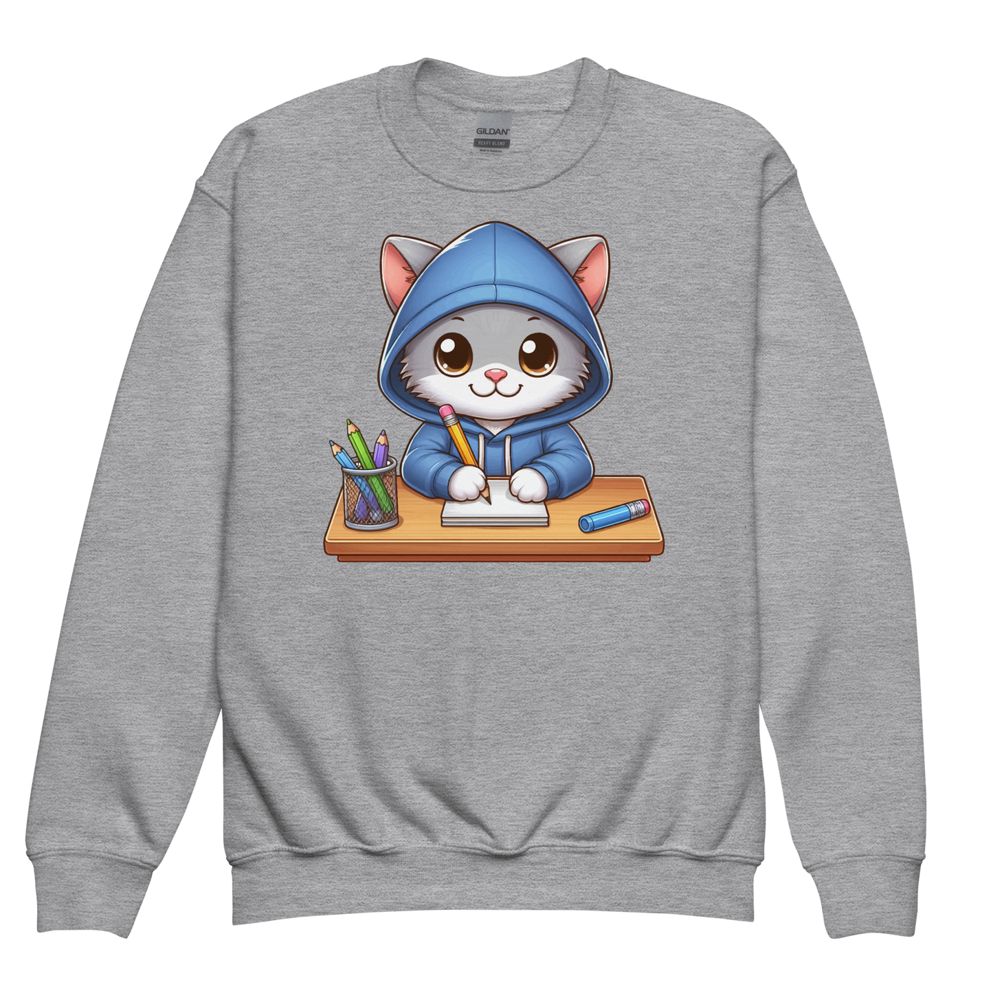 Grey Kitten Doing School - Youth Sweatshirt