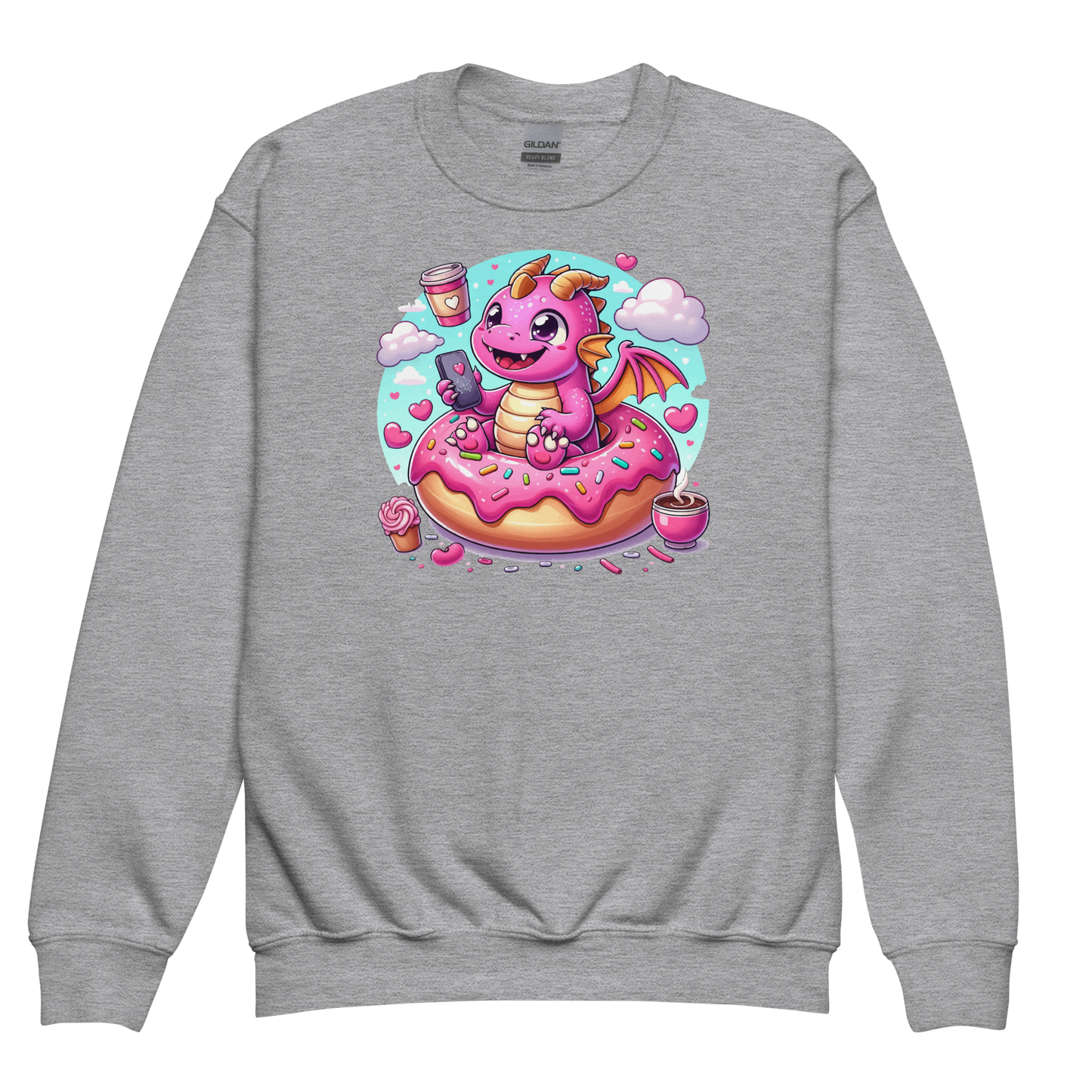 Pink Dragon - Loving Coffee and Donuts - Youth Sweatshirt irt