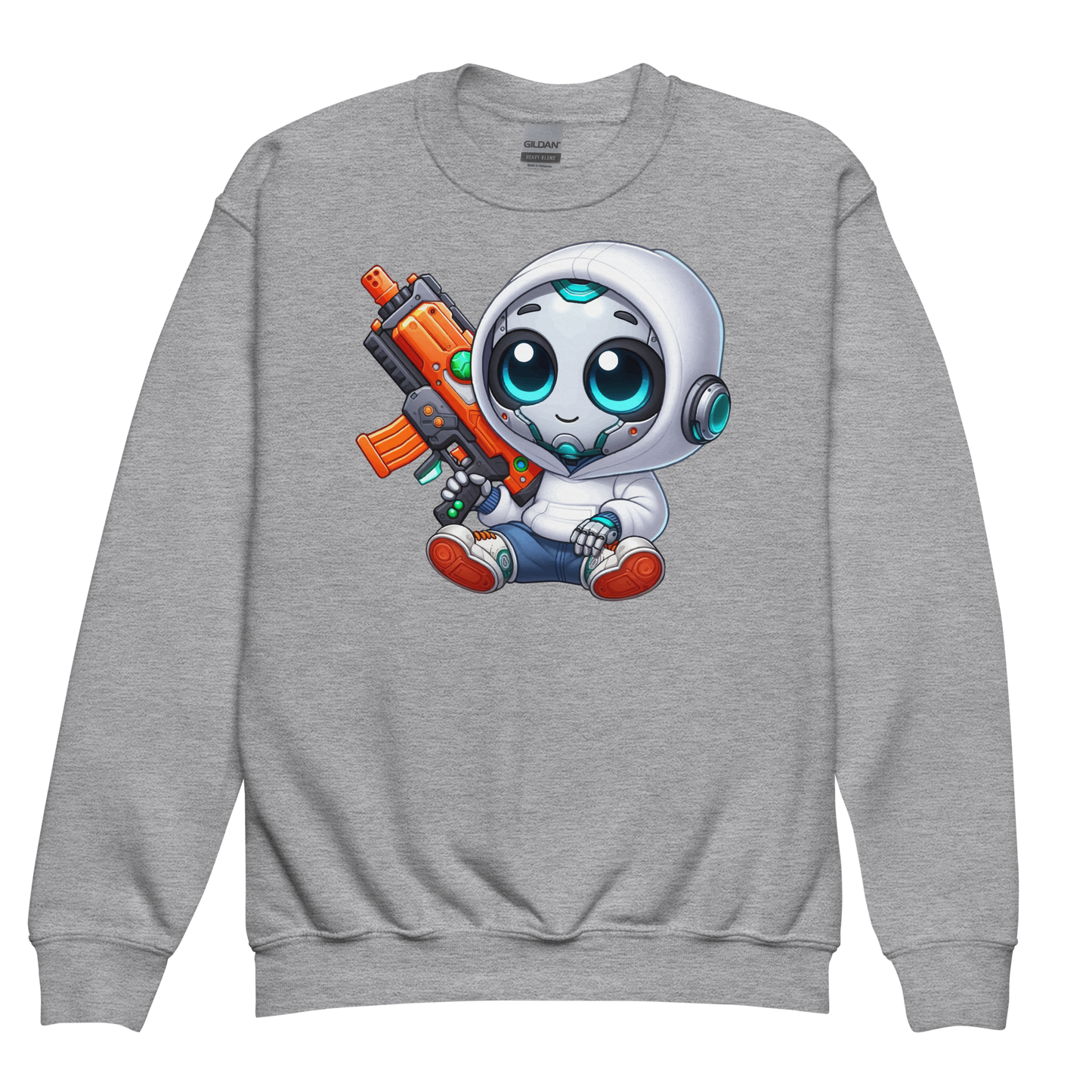 White Robot with Foam Dart Blaster - Youth Sweatshirt