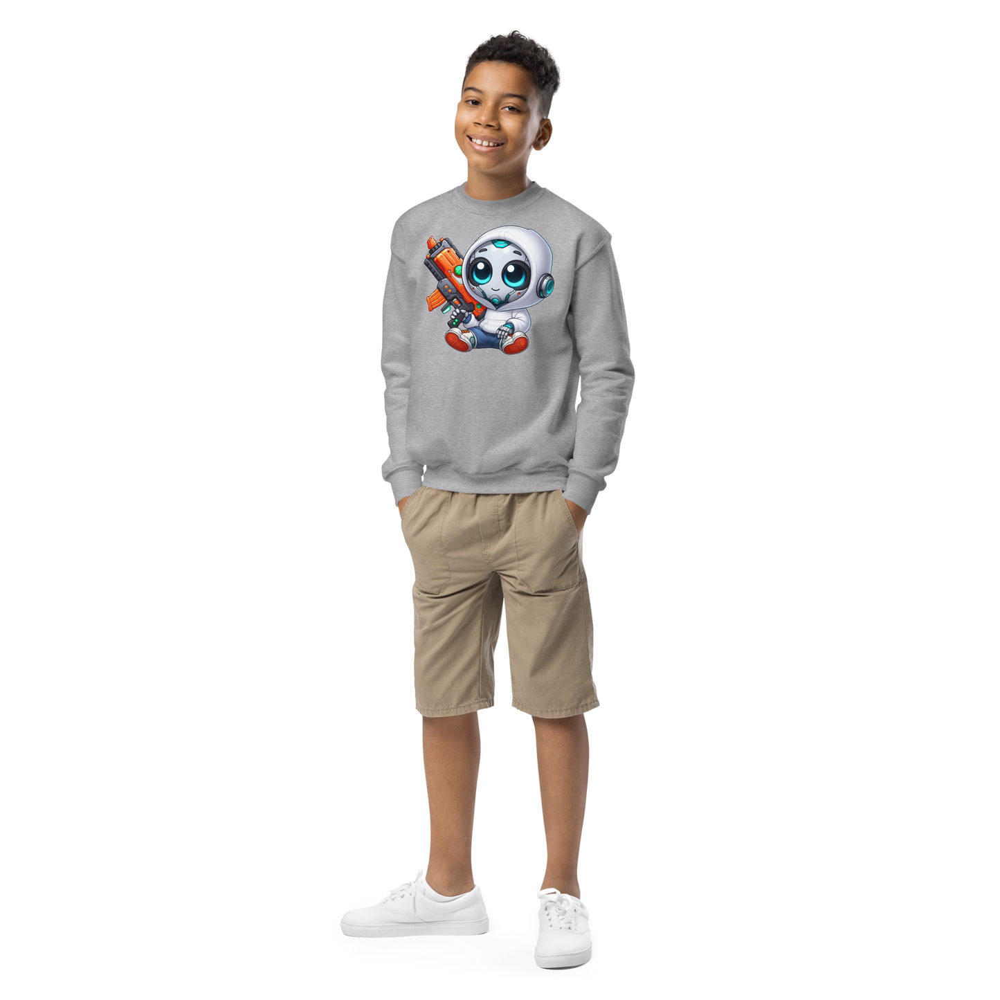 White Robot with Foam Dart Blaster - Youth Sweatshirt