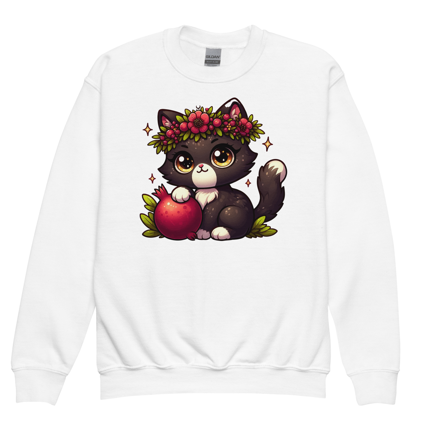 Black Kitten with Red Flowers - Youth Sweatshirt