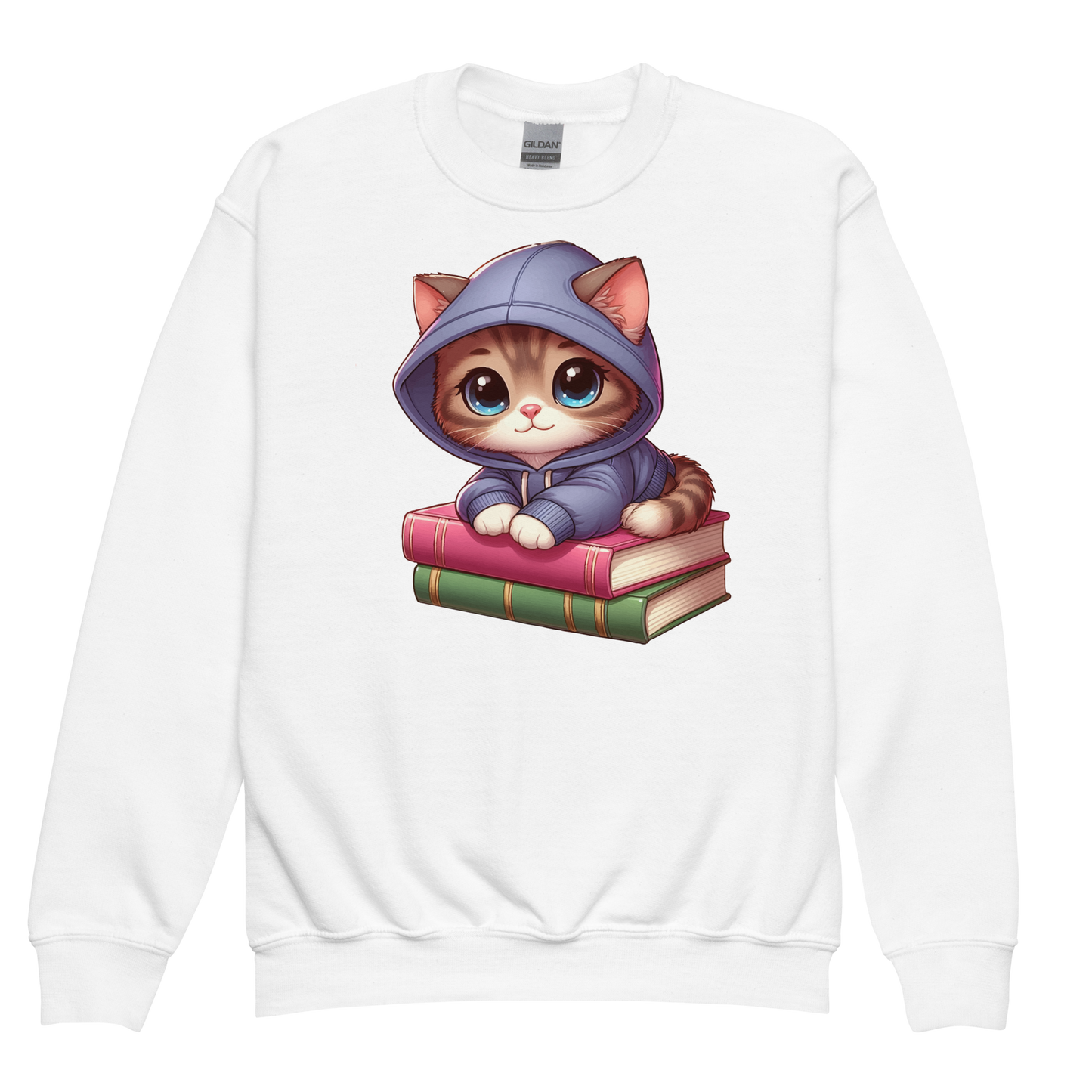 Brown Kitten - Sitting on Books - Youth Sweatshirt