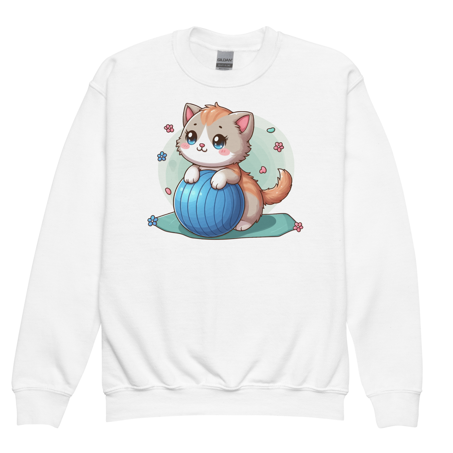 Brown Kitten on Blue Ball - Youth Sweatshirt
